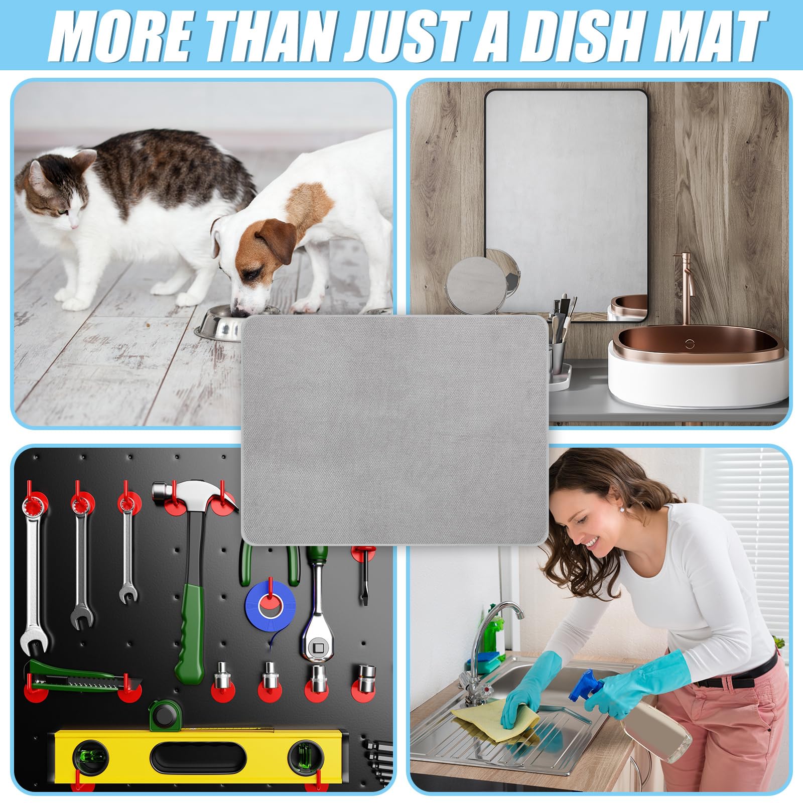 2 Pack Extra Large Dish Drying Mat Microfiber Absorbent Dish Drying Pad Large Size Dishes Drainer Mats for Countertop