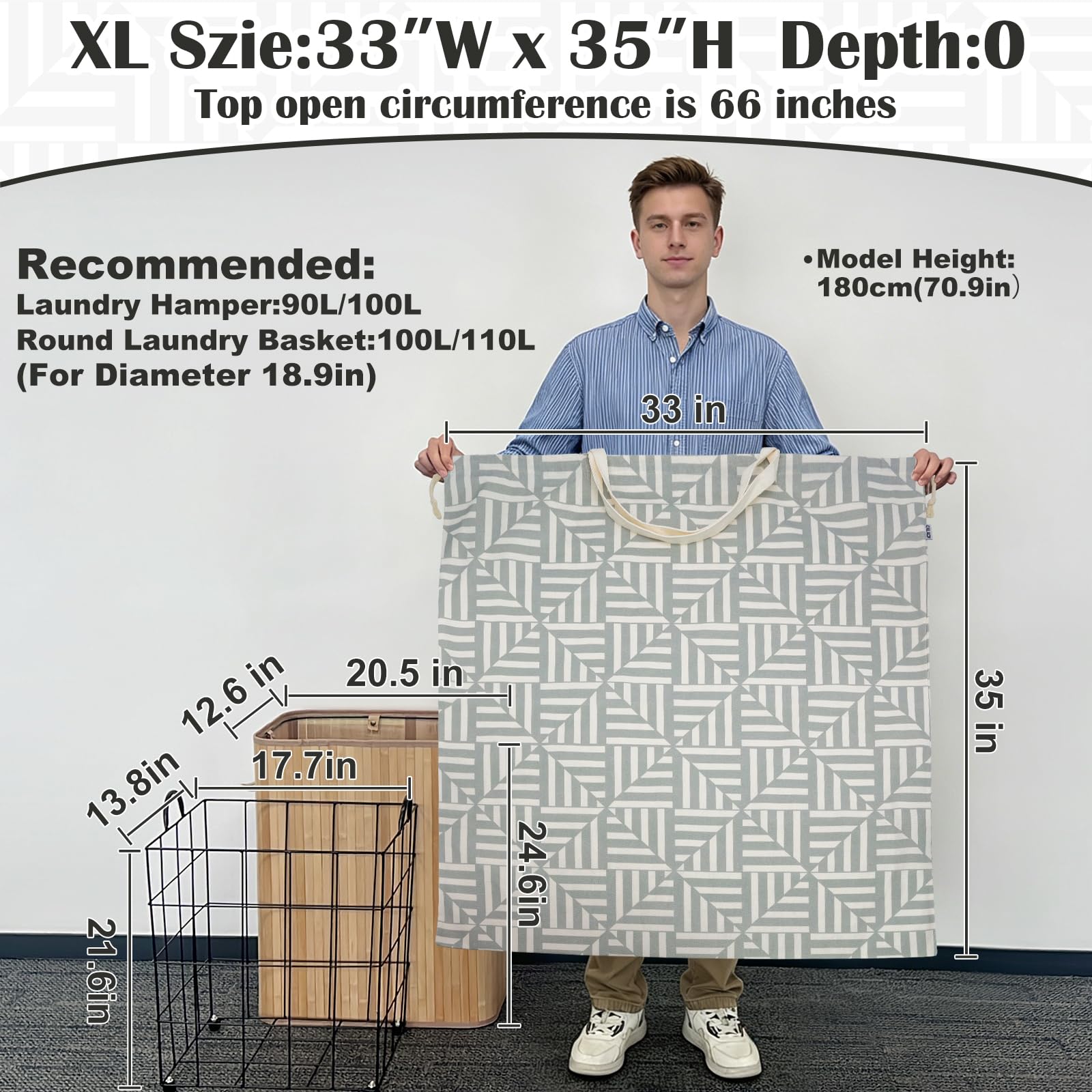 Canvas Laundry Bag with Handles & Drawstring