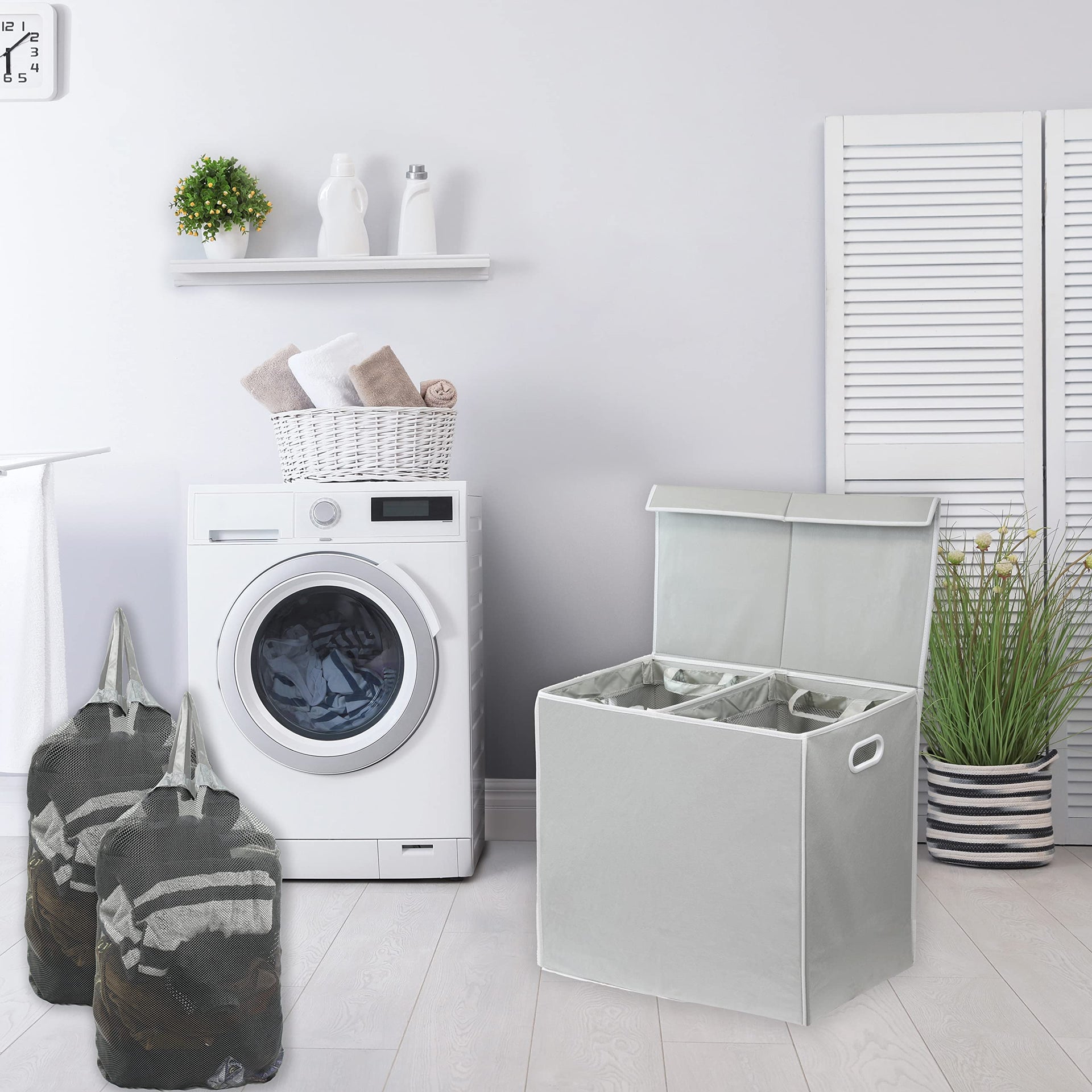 Double Laundry Hamper with Lid & Removable Bags