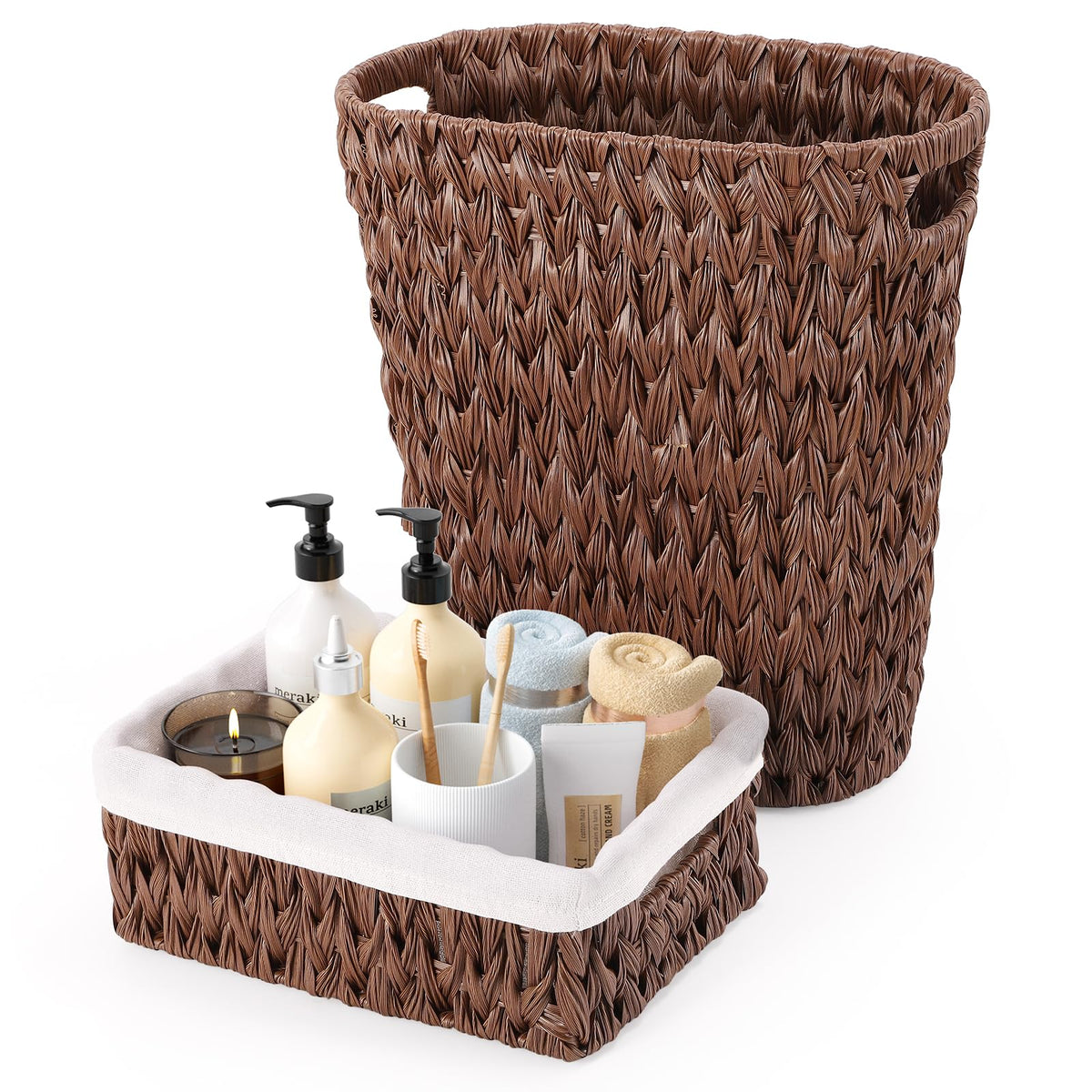 Bathroom Trash Can with Wicker Storage Baskets