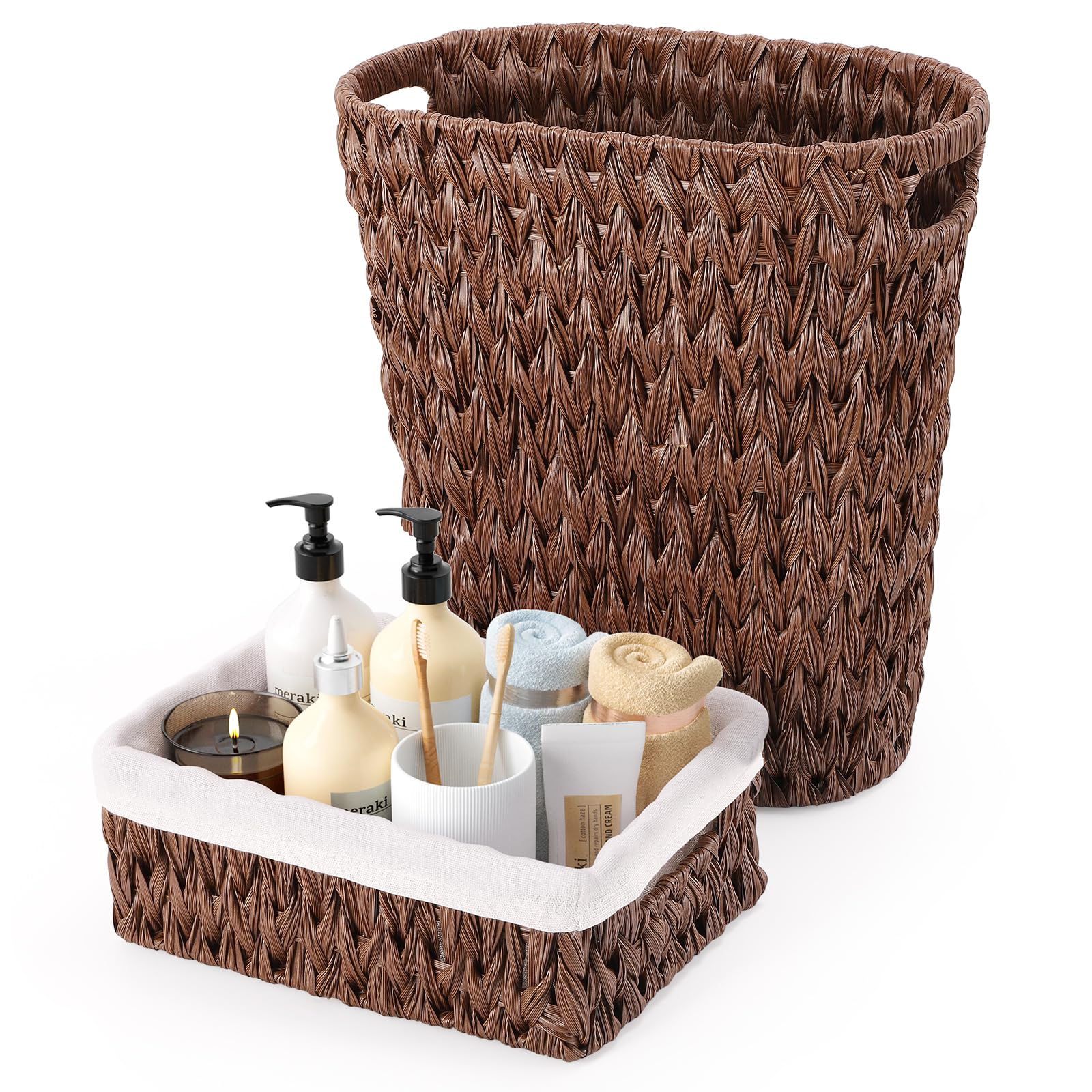 Bathroom Trash Can with Wicker Storage Baskets