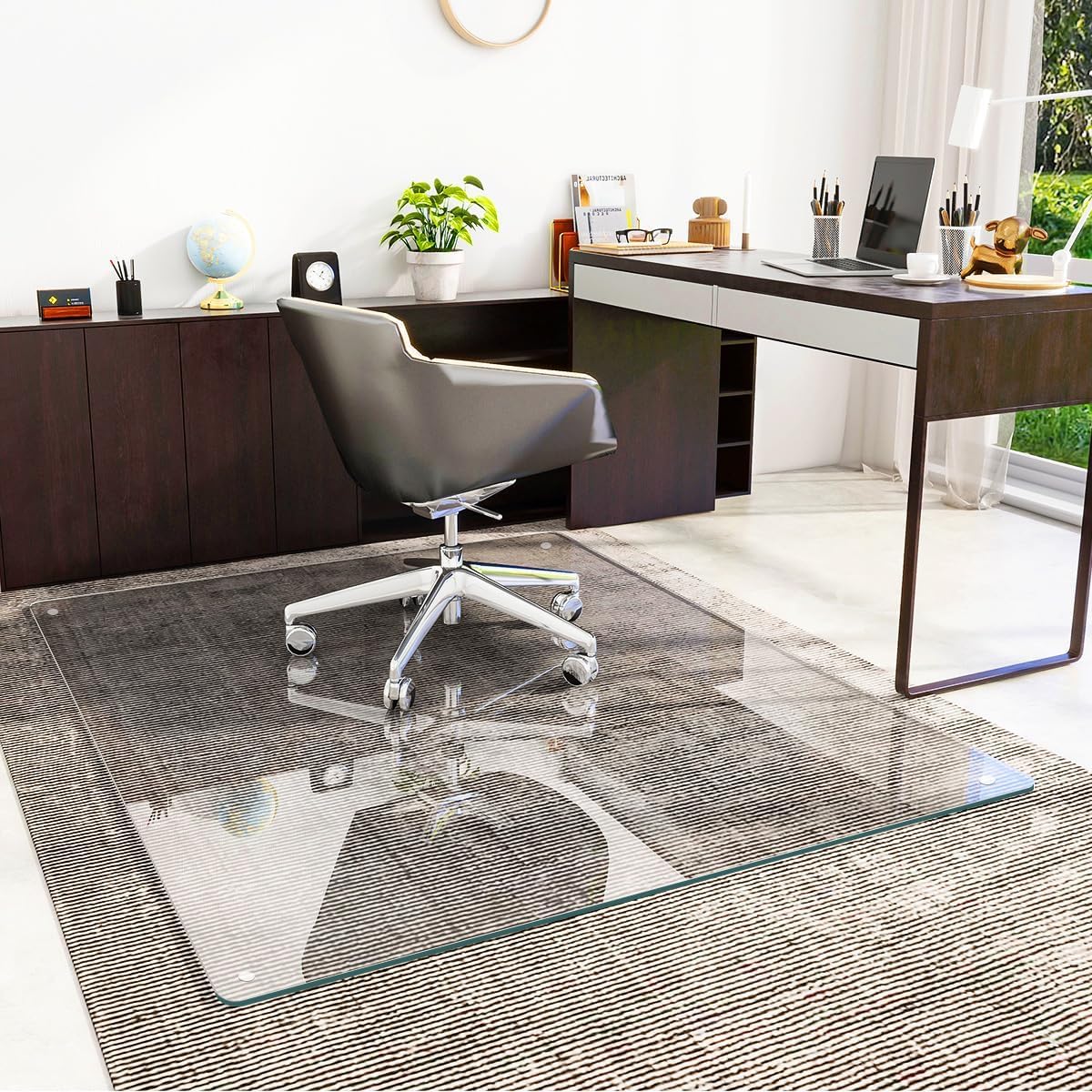 Tempered Glass] 48" x 60" Glass Office Chair Mat for Carpet