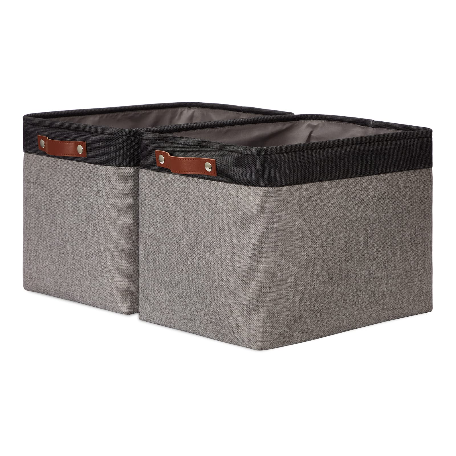 Storage Bins 16"x12"x12" With Leather Handles for Organizing (2 Count)