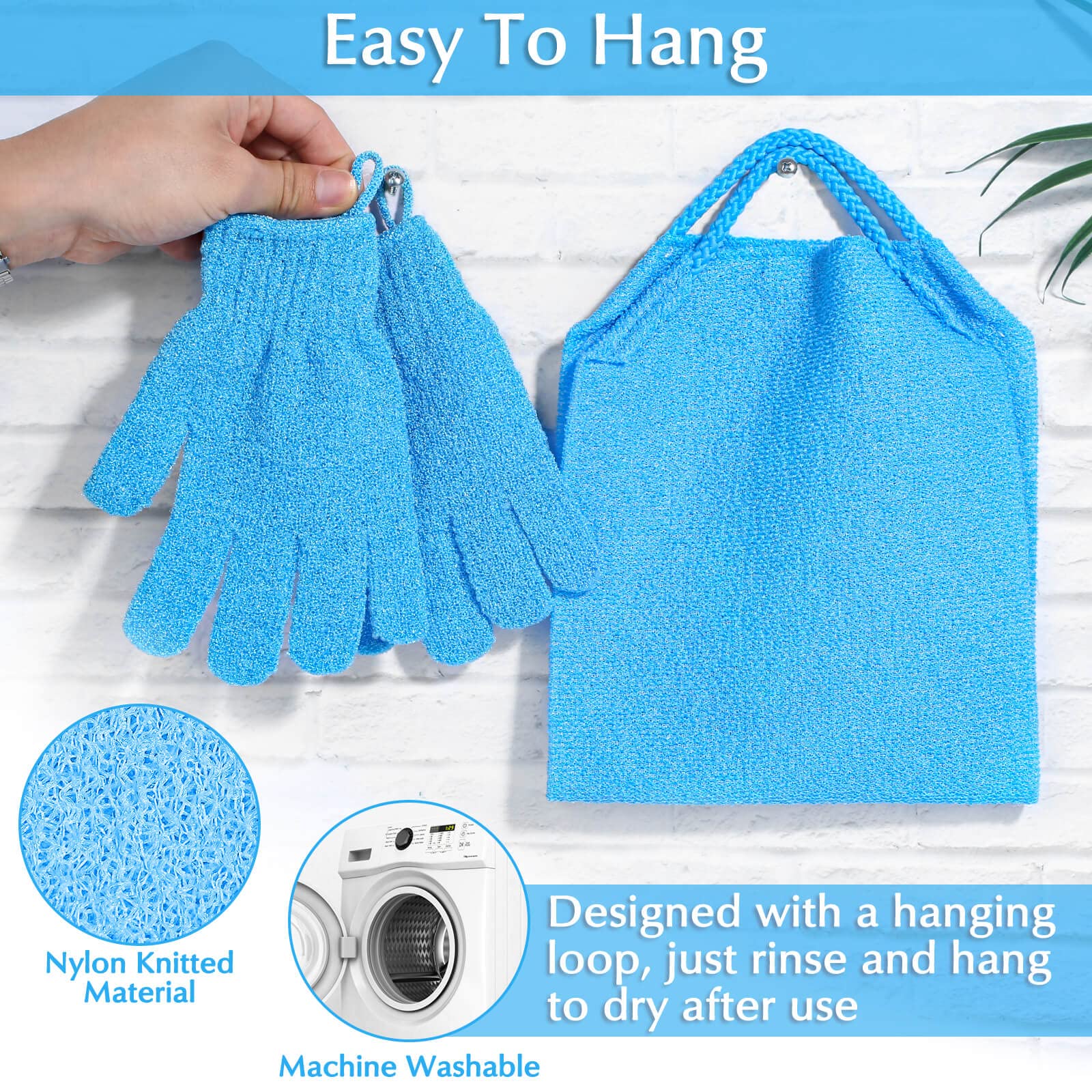 Exfoliating Back Scrubber Bath Gloves Set (3 Count)