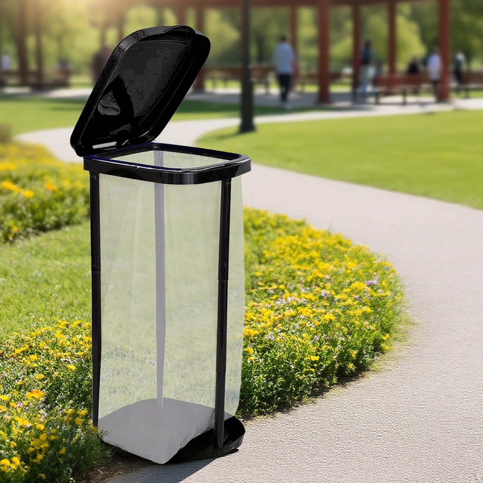 Collapsible Trash Bag Holder Portable Garbage Bin Holder Stand for Kitchen Outside High Capacity Plastic Outdoor Trash Can with Lid for Parties and Camping