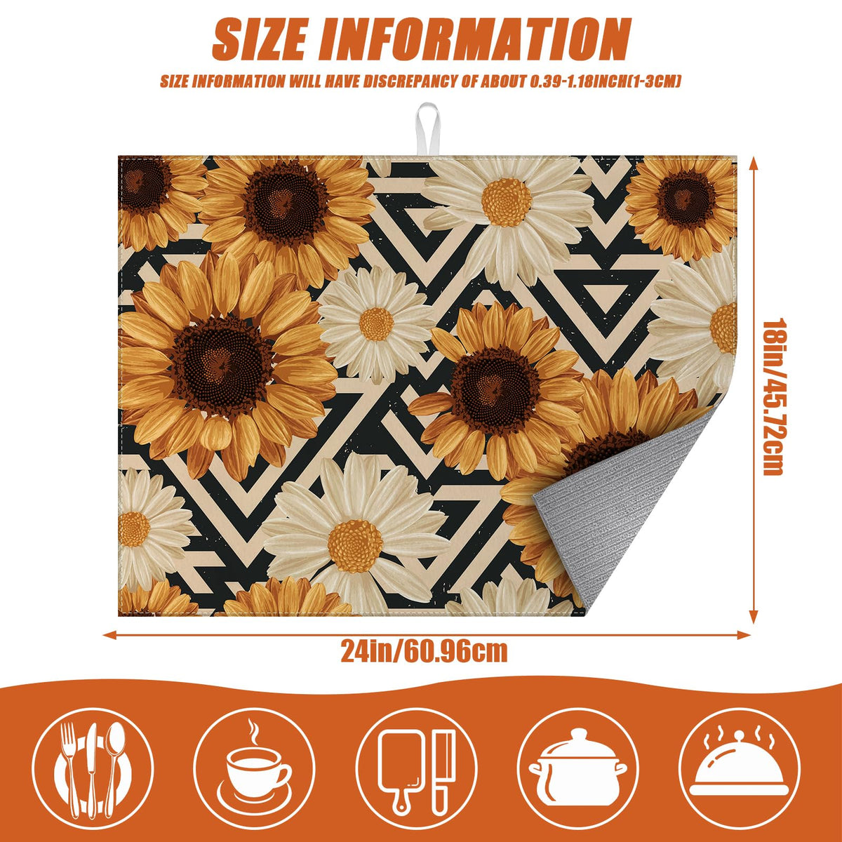 Vintage Sunflower Daisy Dish Drying Mat for Kitchen Counter Microfiber Absorbent Dish Kitchen Drying Mat Draining Reusable Washable for Dishes