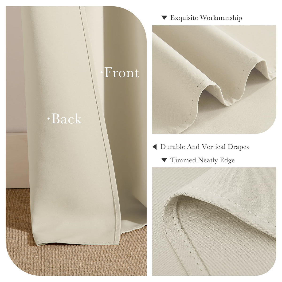 Beige Blackout Curtains 80 inch Long 2 Panels Set (2 Count)