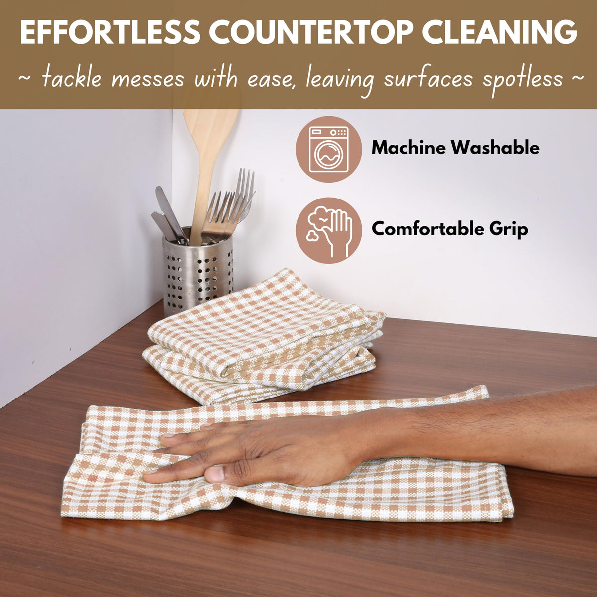 6 Pack Gingham Mini Check Kitchen Hand Towels Set (6 Count)