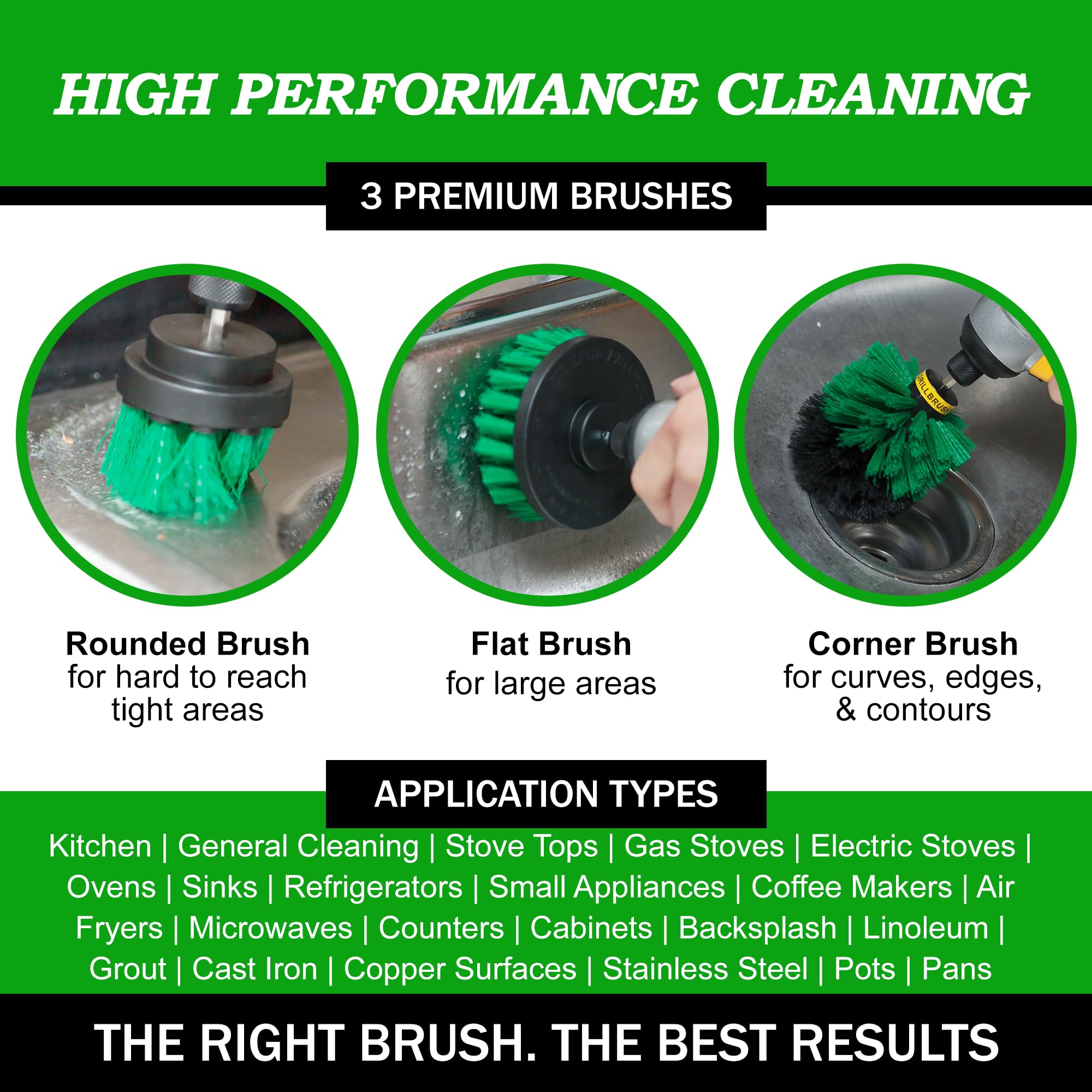 Green Kitchen Drill Brush Set for Oven - ModHome Supplies