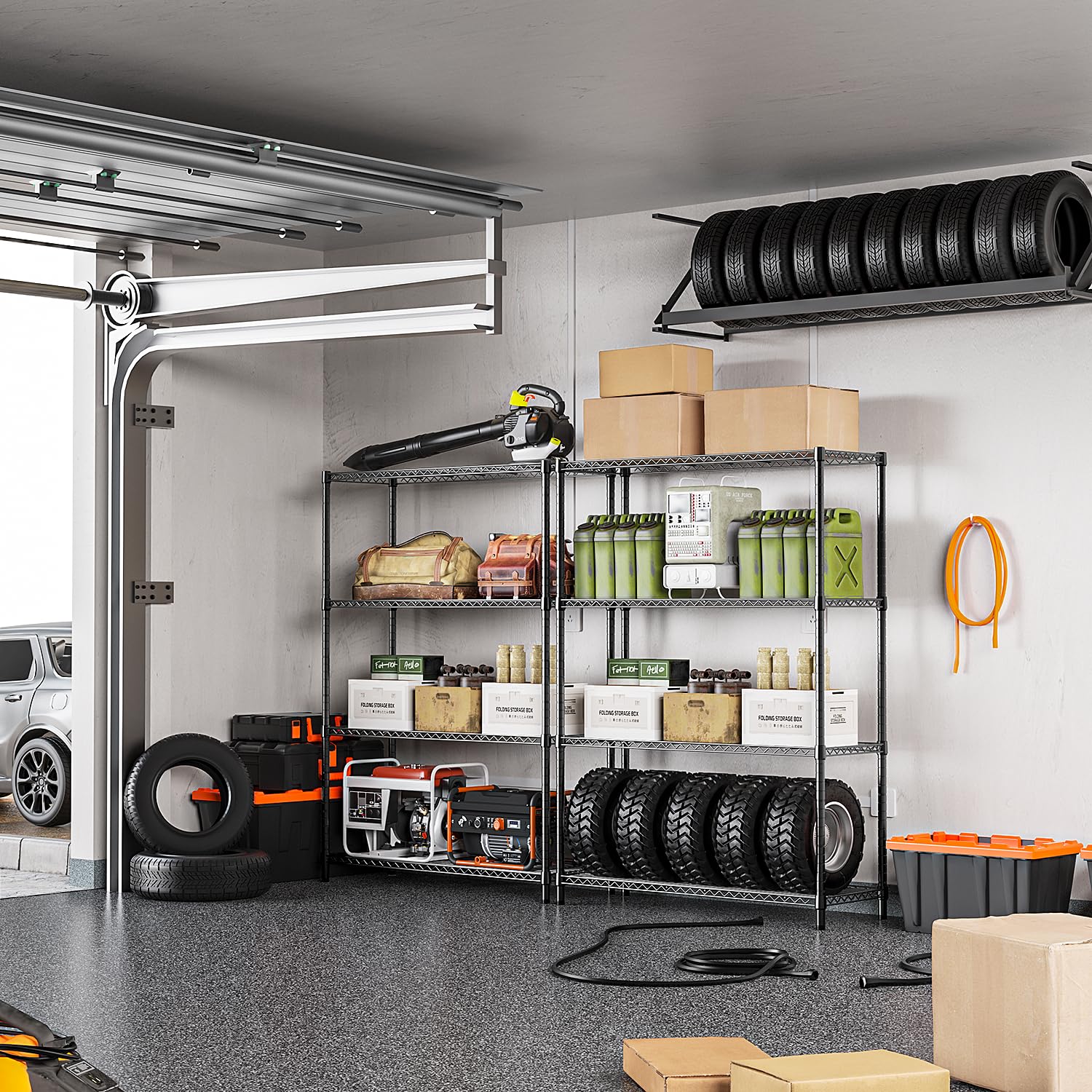 1400 LBS Garage Black Shelving Wide Storage Shelves 4 Tier Adjustable Heavy Duty Metal Wire Rack Standing Shelf Unit for Kitchen Office College Dorm Garage Warehouse 15.8" x 45.8"x 59.4"