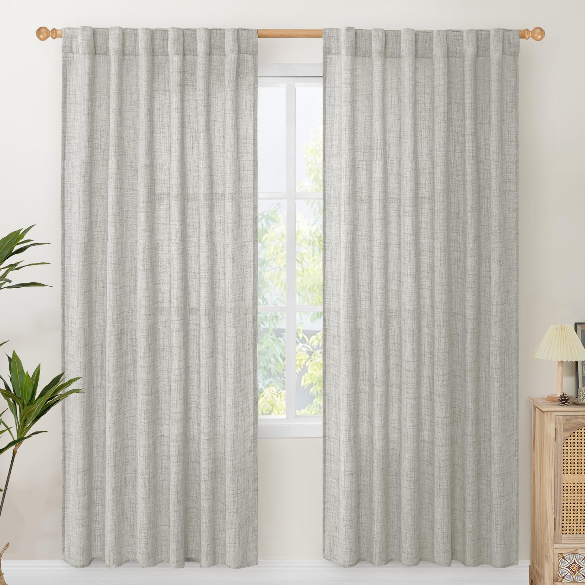 Light Grey Linen Curtains 78 Inch Length for Living Room 2 Panels (2 Count)