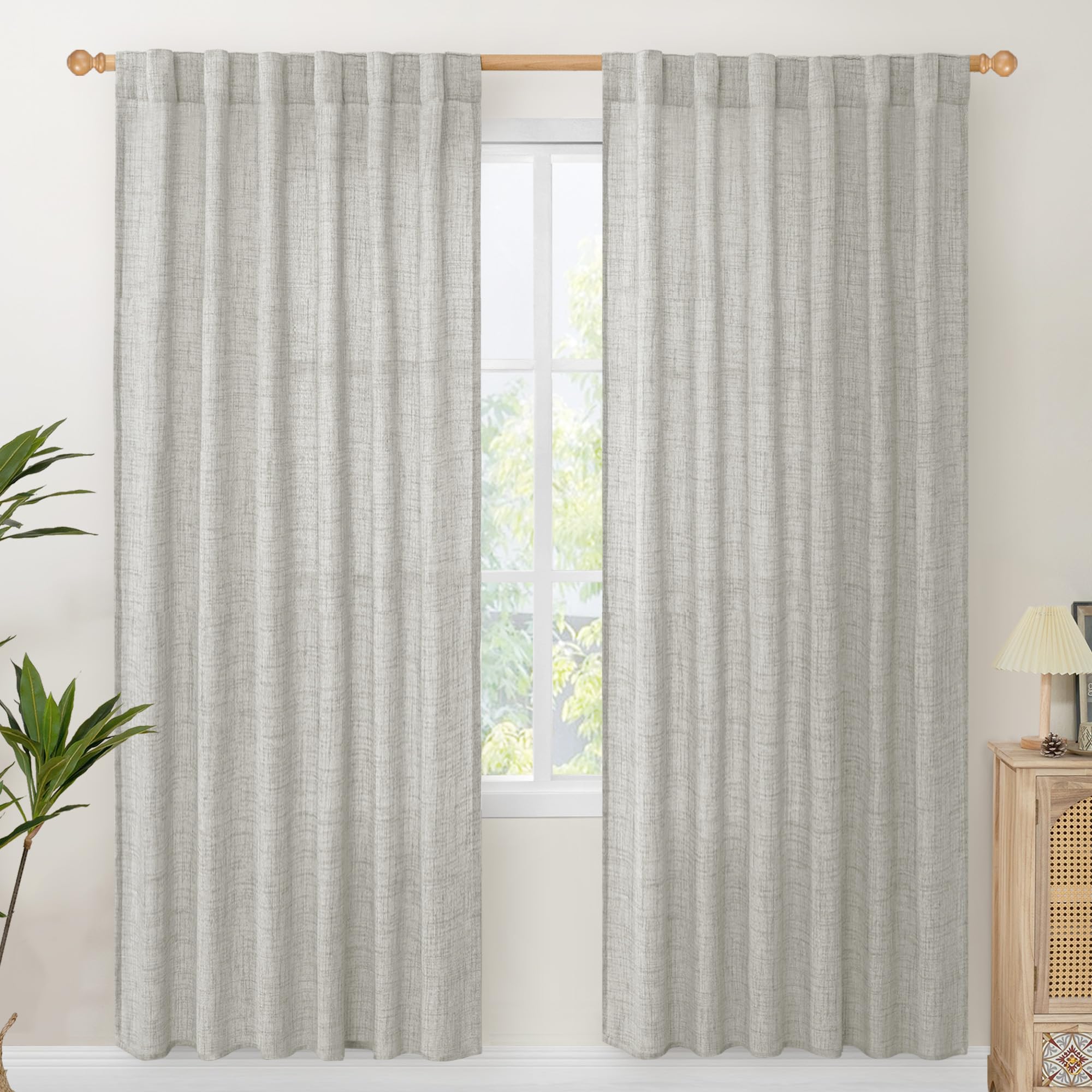 Light Grey Linen Curtains 78 Inch Length for Living Room 2 Panels (2 Count)