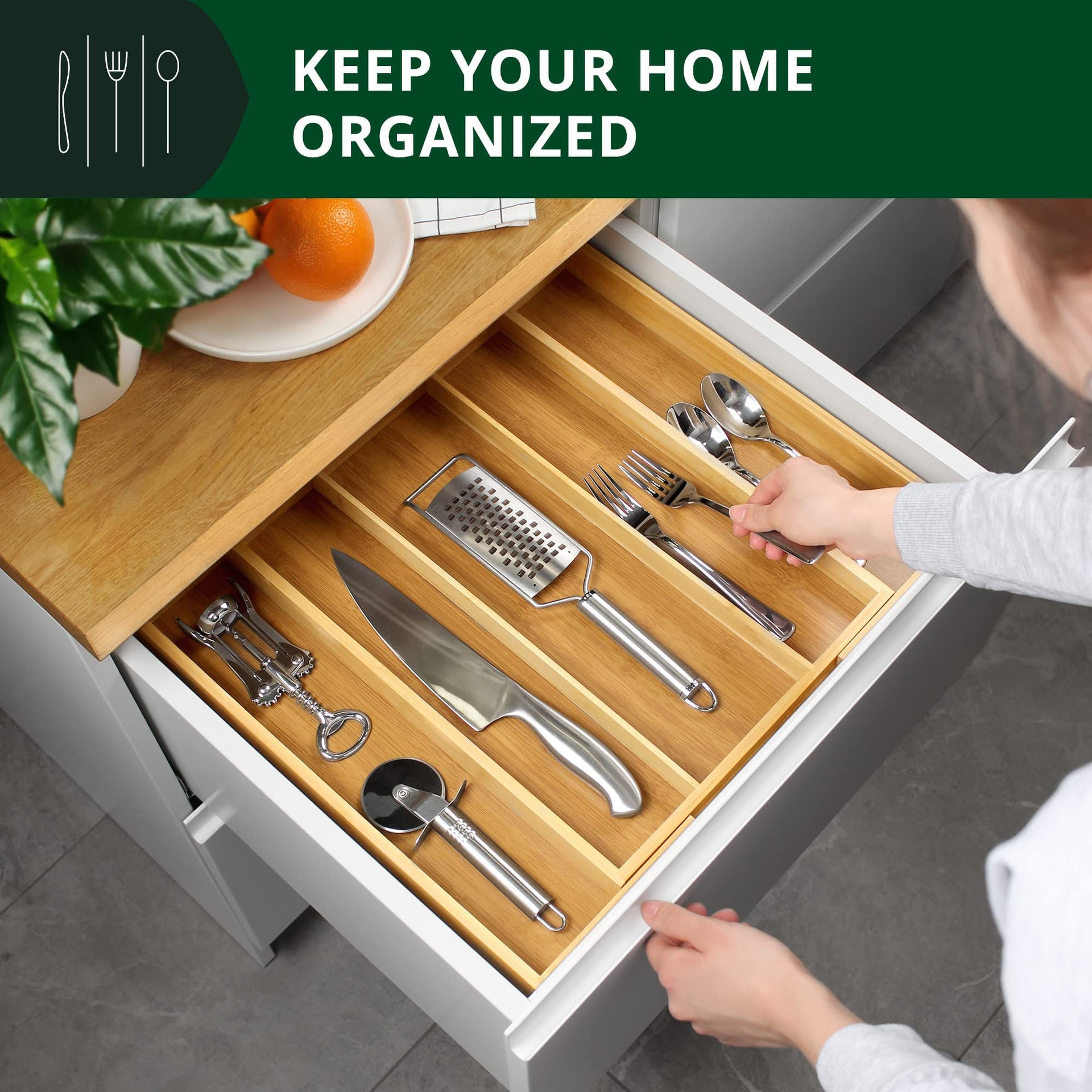Luxury Bamboo Kitchen Drawer Organizer