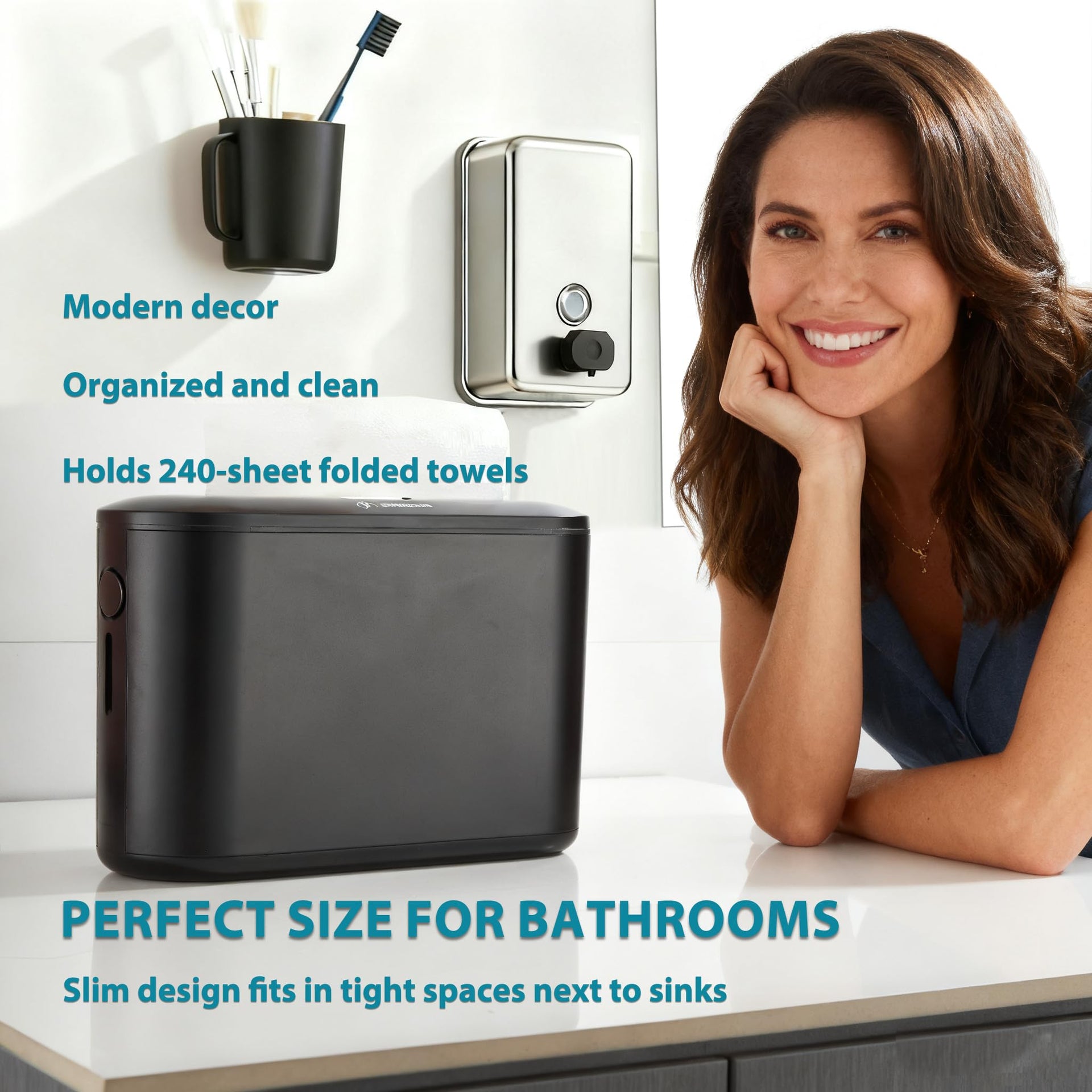 Multifold Paper Towel Dispenser Countertop Compact Design for Kitchen Black