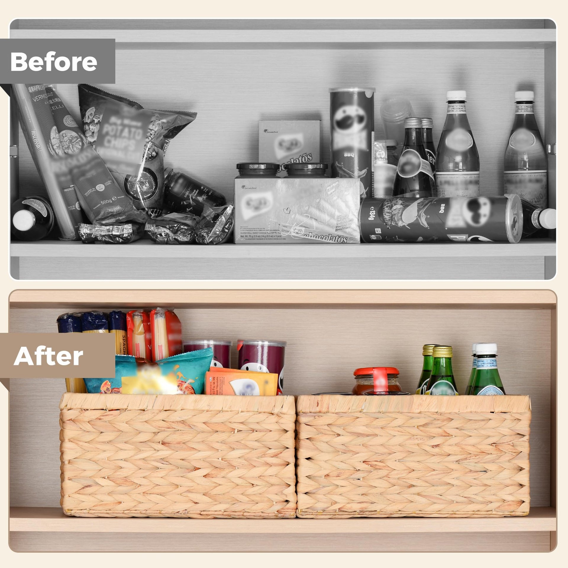 Set of 2 Wicker Shelf Storage Baskets for Organizing