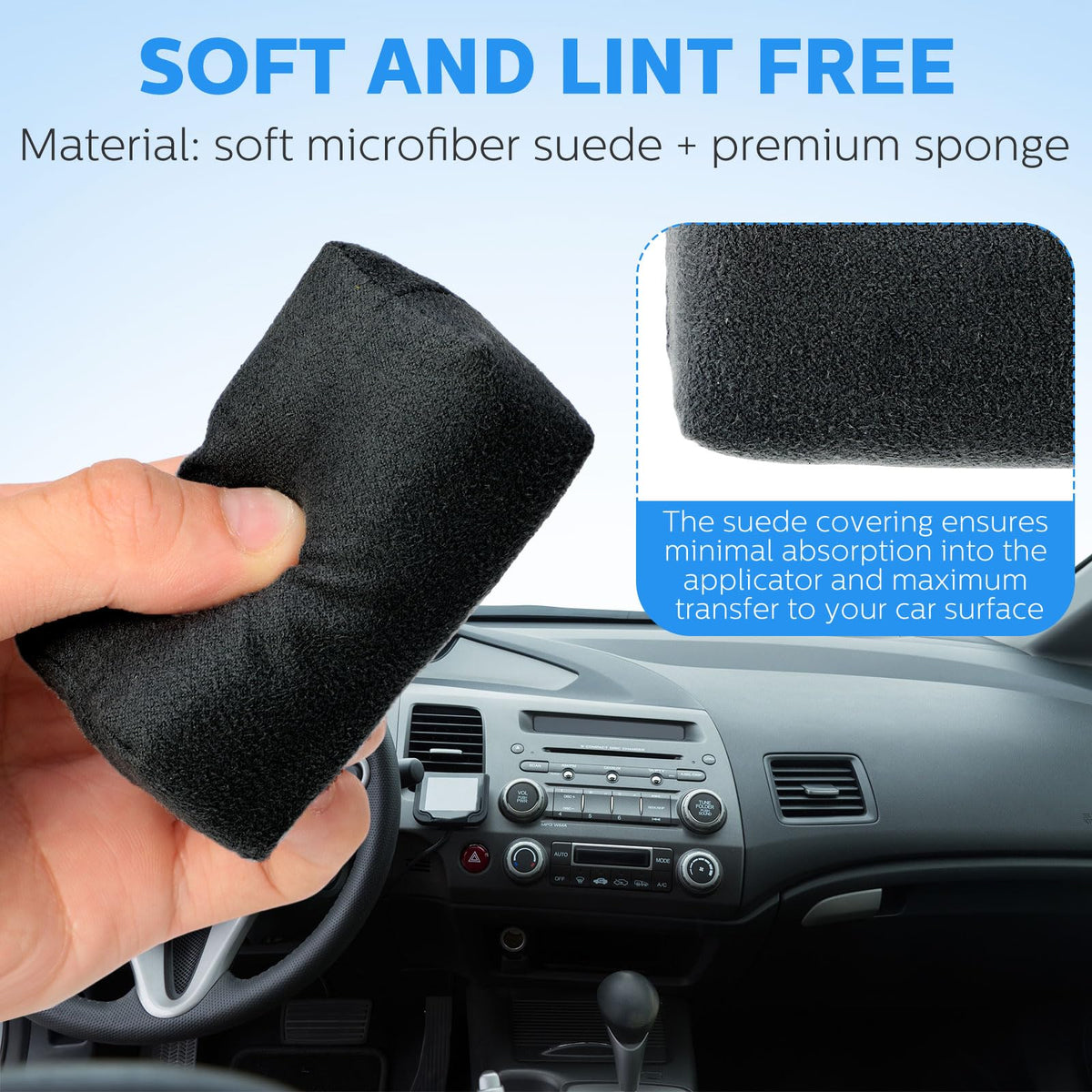 12 Pack Microfiber Applicator Pads Suede Car Detailing Sponge Ceramic Coating Applicator Pads Coating Sponge for Cars Graphene Metal Plastic Trim Ceramic Spray Applying Wax (12 Count)