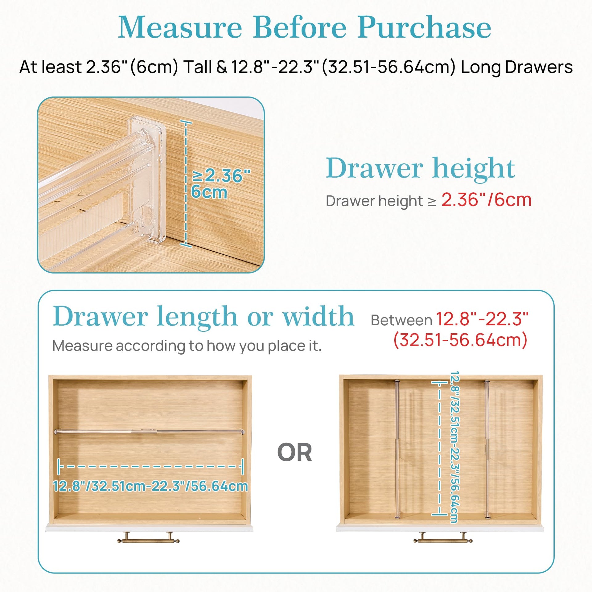 2.36" Drawer Dividers with Expandable Inserts (6 Count)