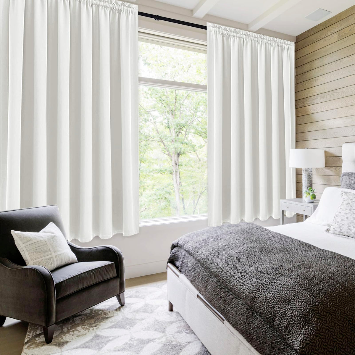 Wide Blackout Curtains for Bedroom Living Room 70 x 72 Inch Long Ivory (2 Count)