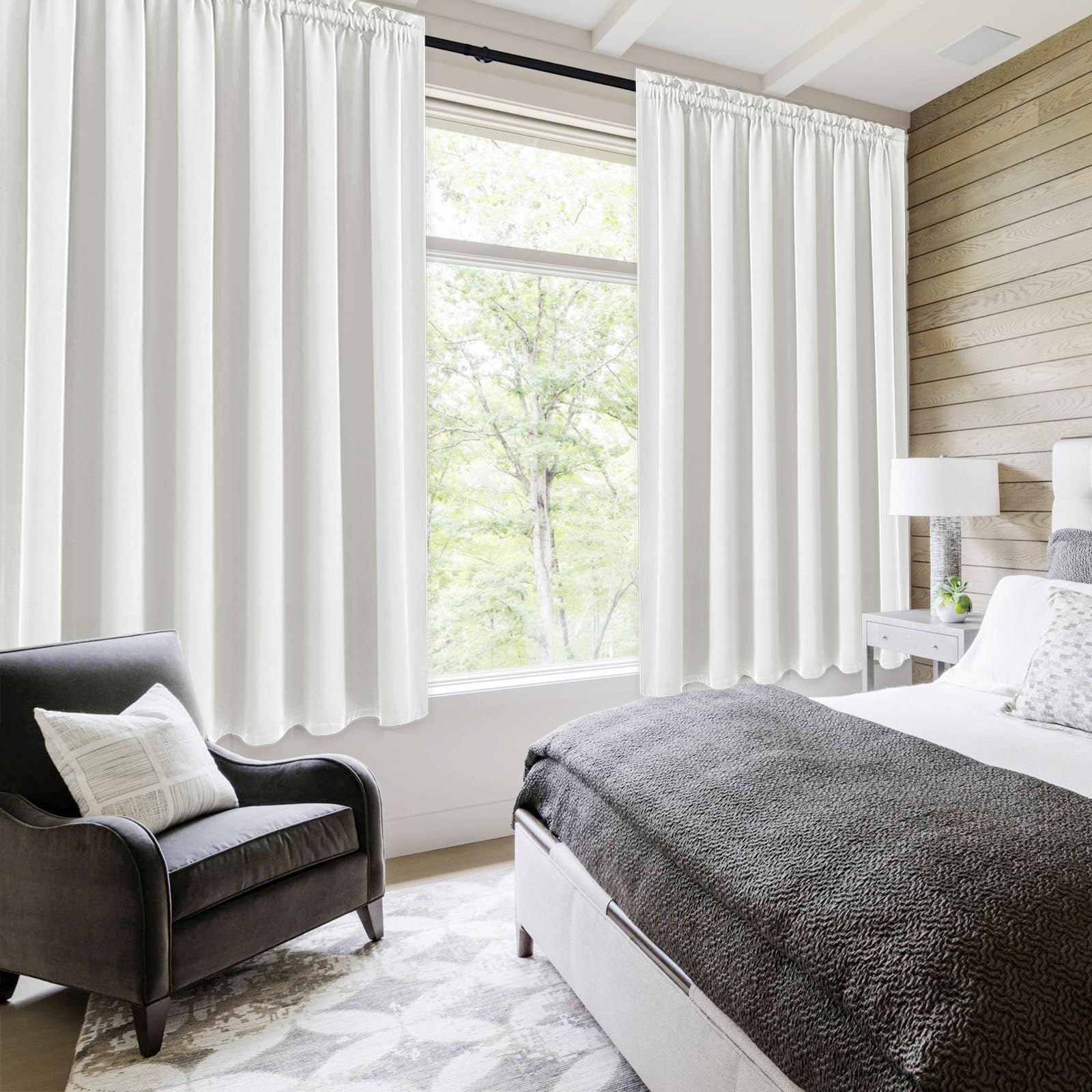 Wide Blackout Curtains for Bedroom Living Room 70 x 72 Inch Long Ivory (2 Count)