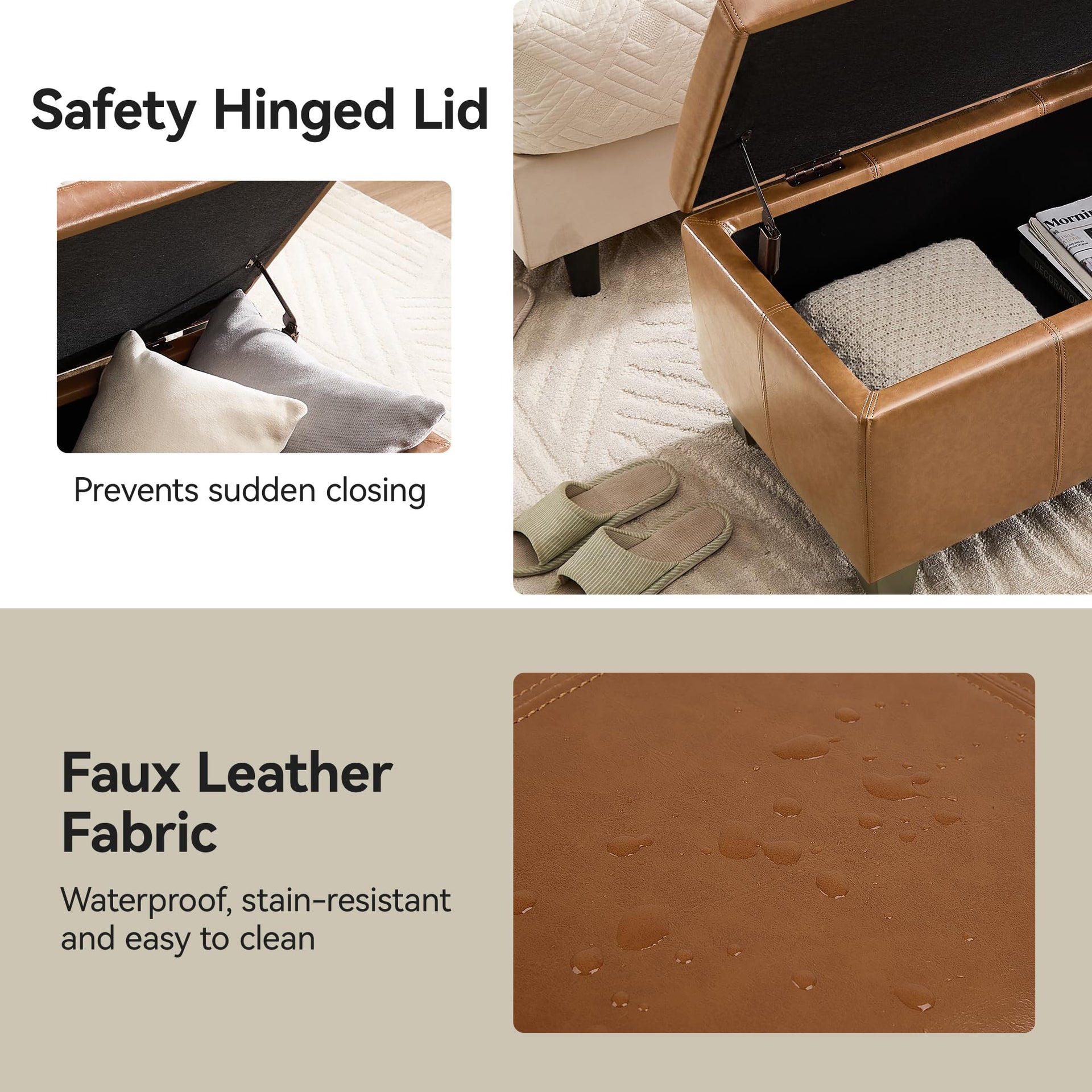 51" Faux Leather Storage Ottoman