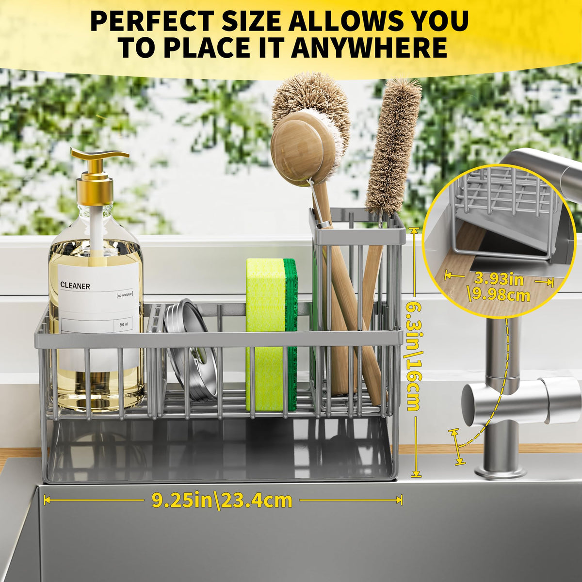 Sink Caddy Organzier with High Brush Holder