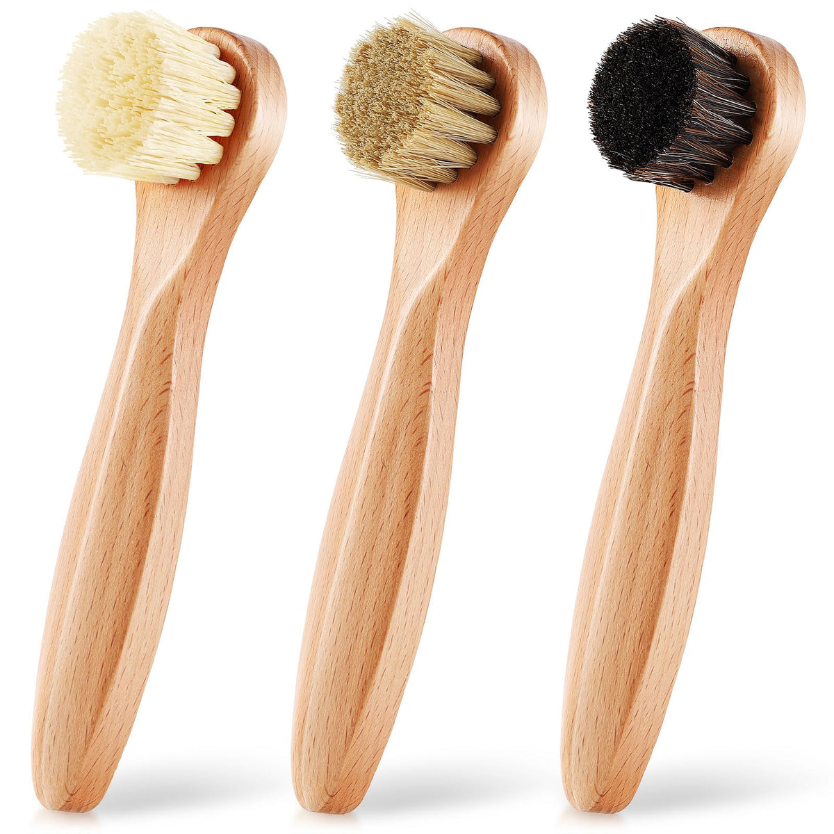 3 Pcs Wooden Laundry Stain Brush Stain Remover Dauber Brushes with Round Head Boar Bristle Small Stain Brush for Clothes for Scrubbing Stains from Furniture Fabric Leather (3 Count)