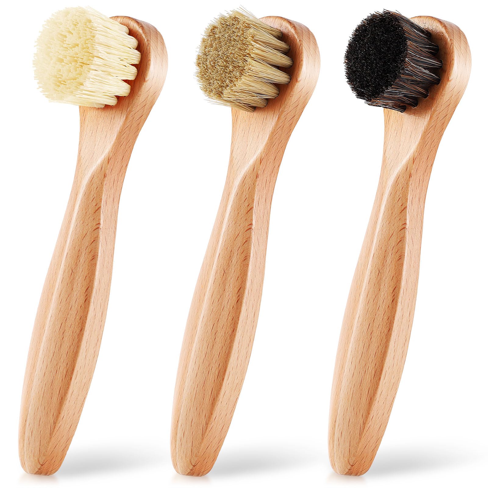 3 Pcs Wooden Laundry Stain Brush Stain Remover Dauber Brushes with Round Head Boar Bristle Small Stain Brush for Clothes for Scrubbing Stains from Furniture Fabric Leather (3 Count)
