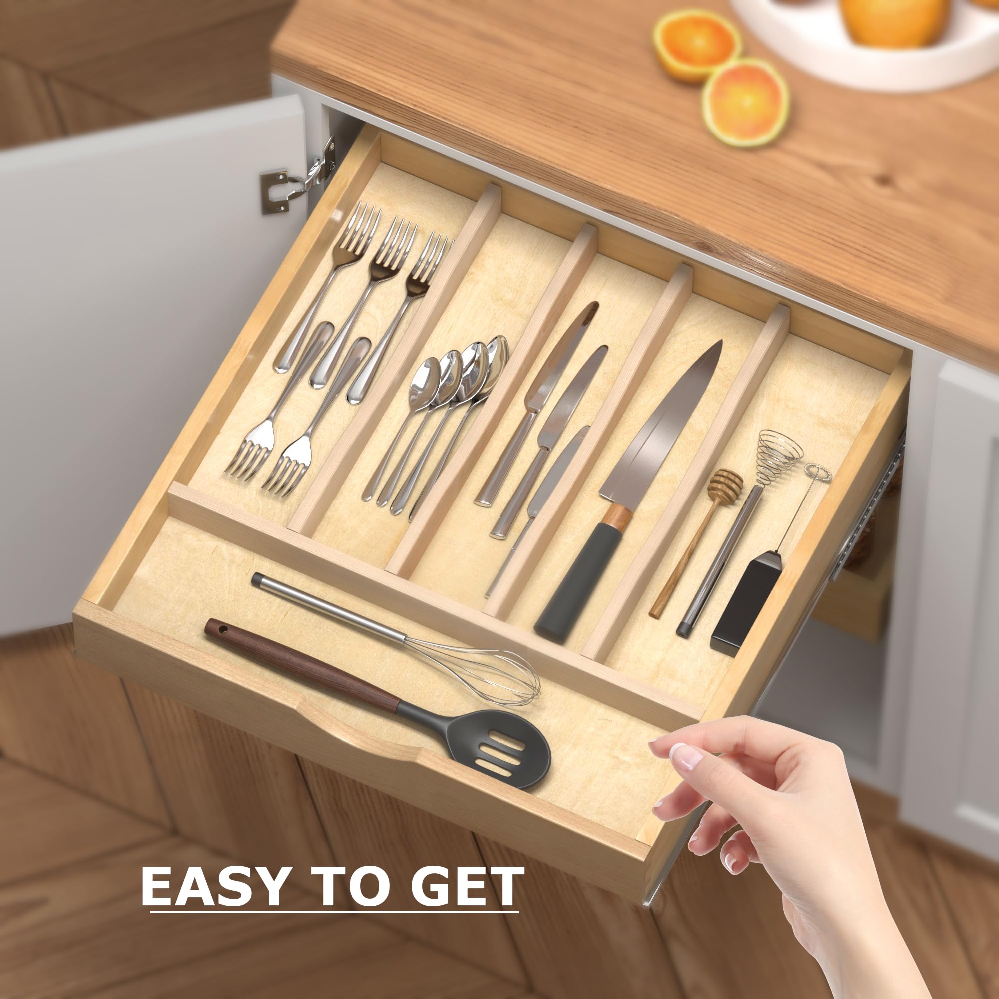 Solid Birch Wood Silverware Drawer Organizer