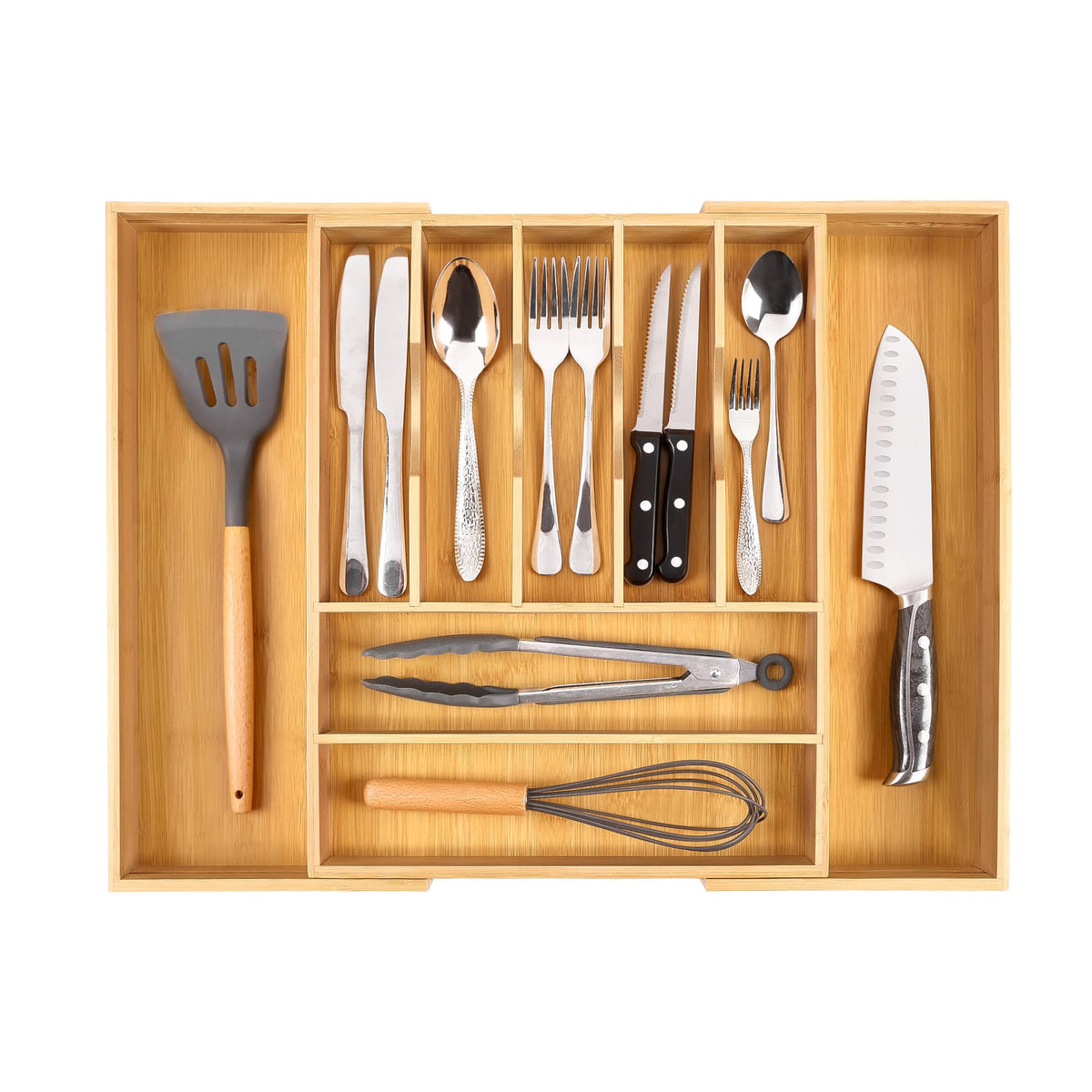Large Premium Bamboo Silverware Organizer