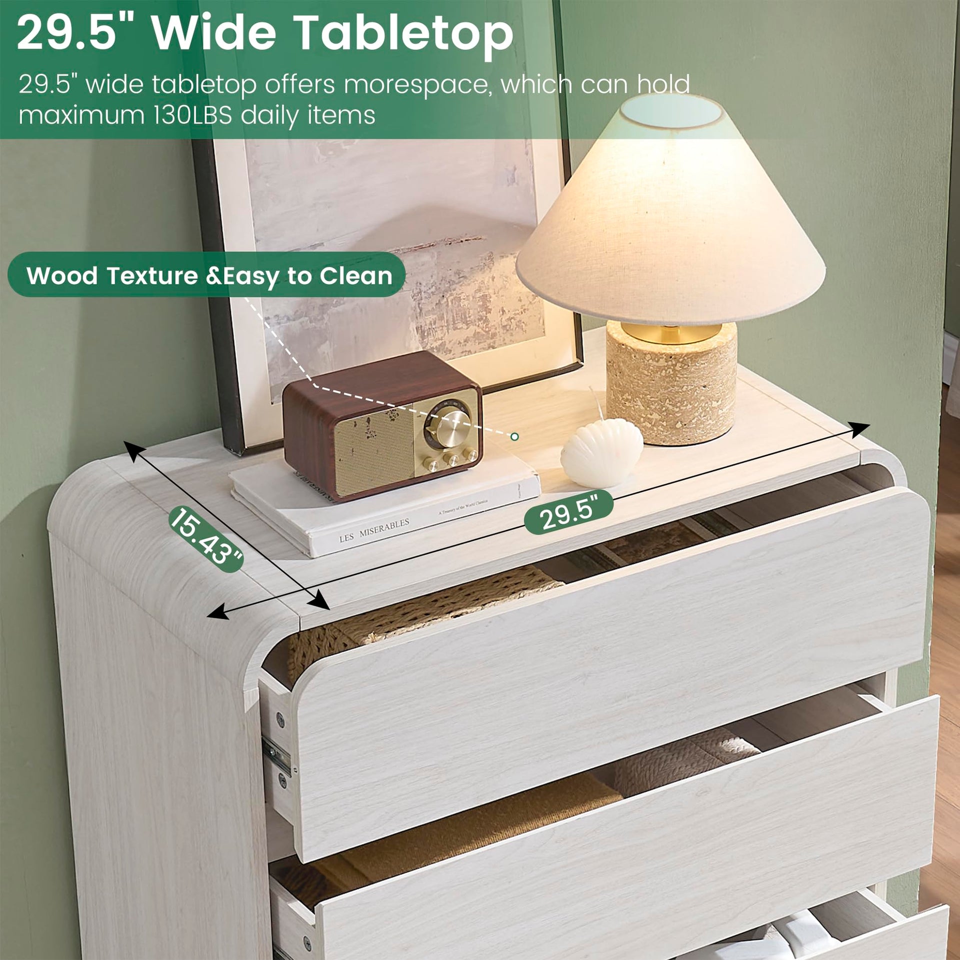 White 5 Drawers Dresser