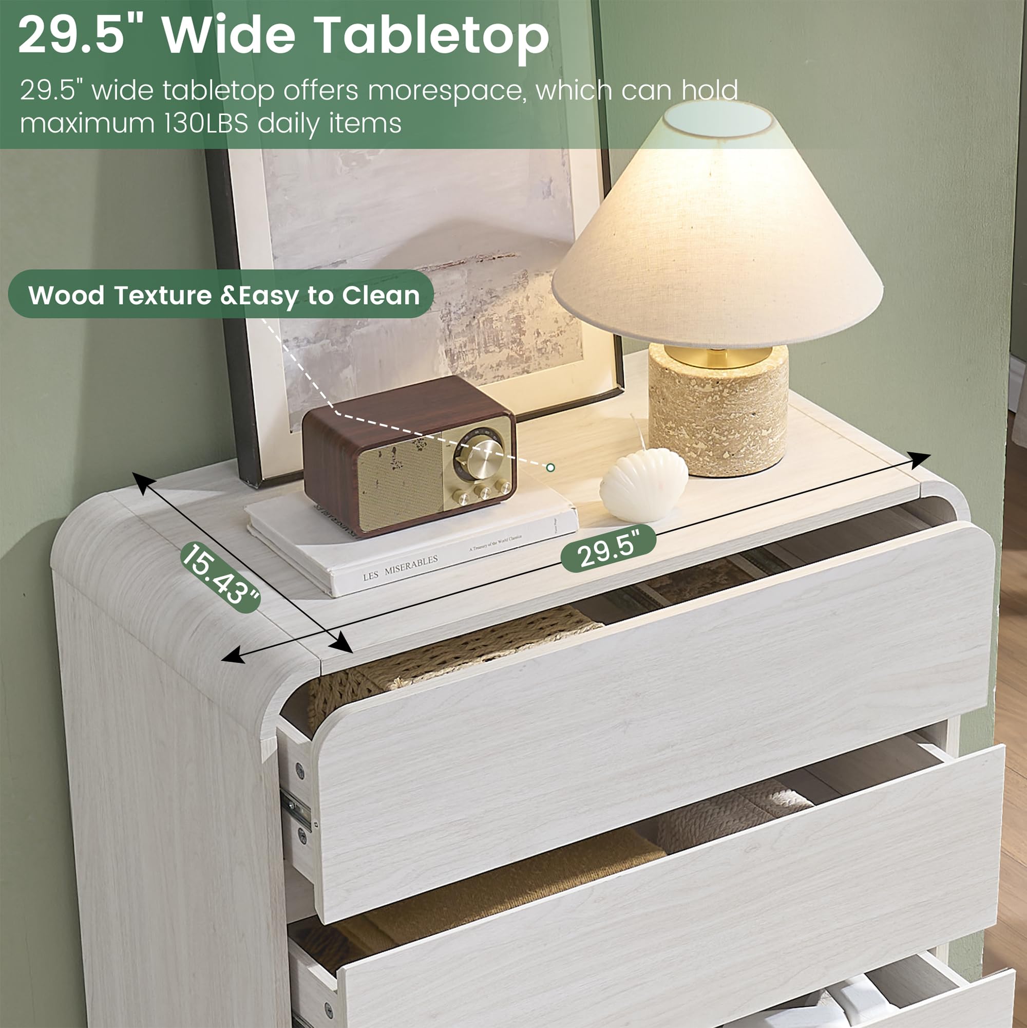 White 5 Drawers Dresser