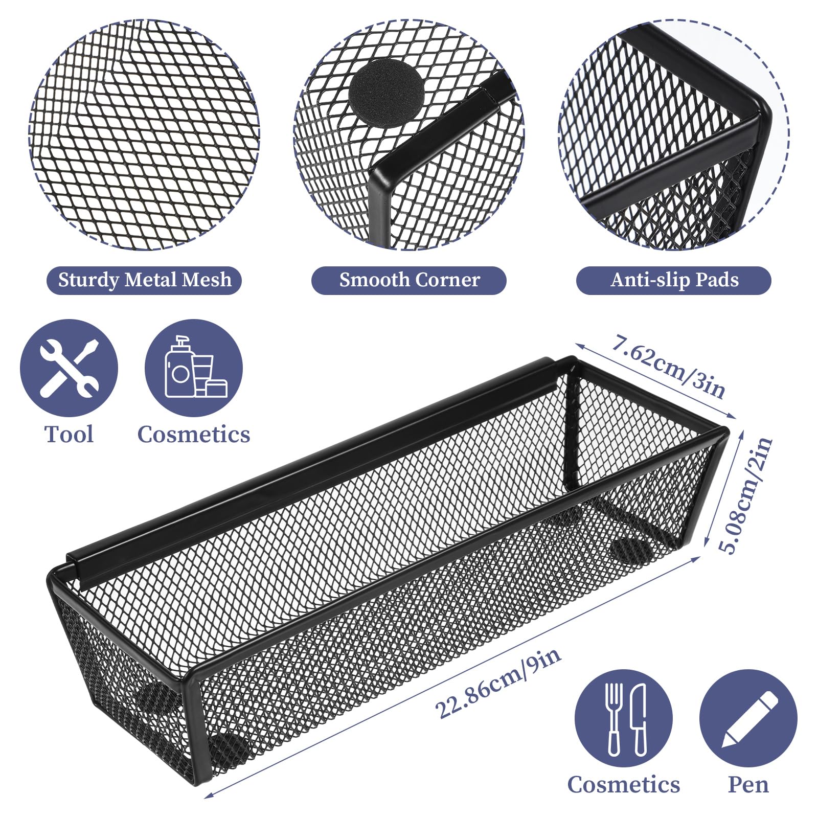10 Pack Silverware Drawer Organizer 9 x 3 x 2 Inch Mesh Utensil Organizer for Kitchen Drawers with Interlocking Arm for Flatware Knives Spoons Fork Cosmetic Utensil Tabletop Storage Tray (10 Count)