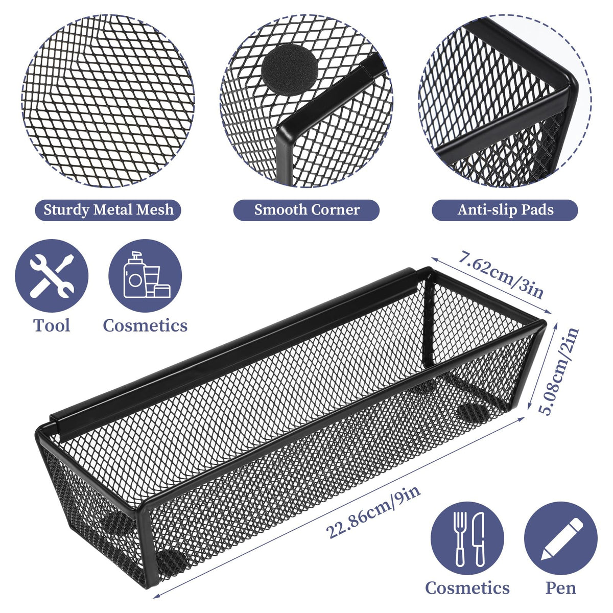10 Pack Silverware Drawer Organizer 9 x 3 x 2 Inch Mesh Utensil Organizer for Kitchen Drawers with Interlocking Arm for Flatware Knives Spoons Fork Cosmetic Utensil Tabletop Storage Tray (10 Count)