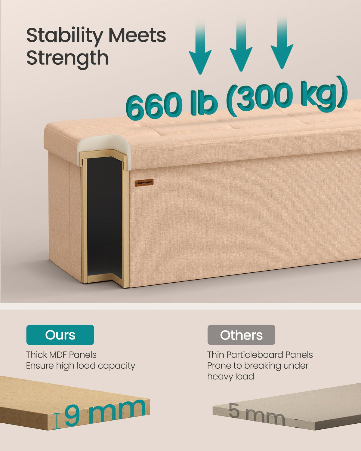 43.3 Inches Folding Storage Ottoman Bench