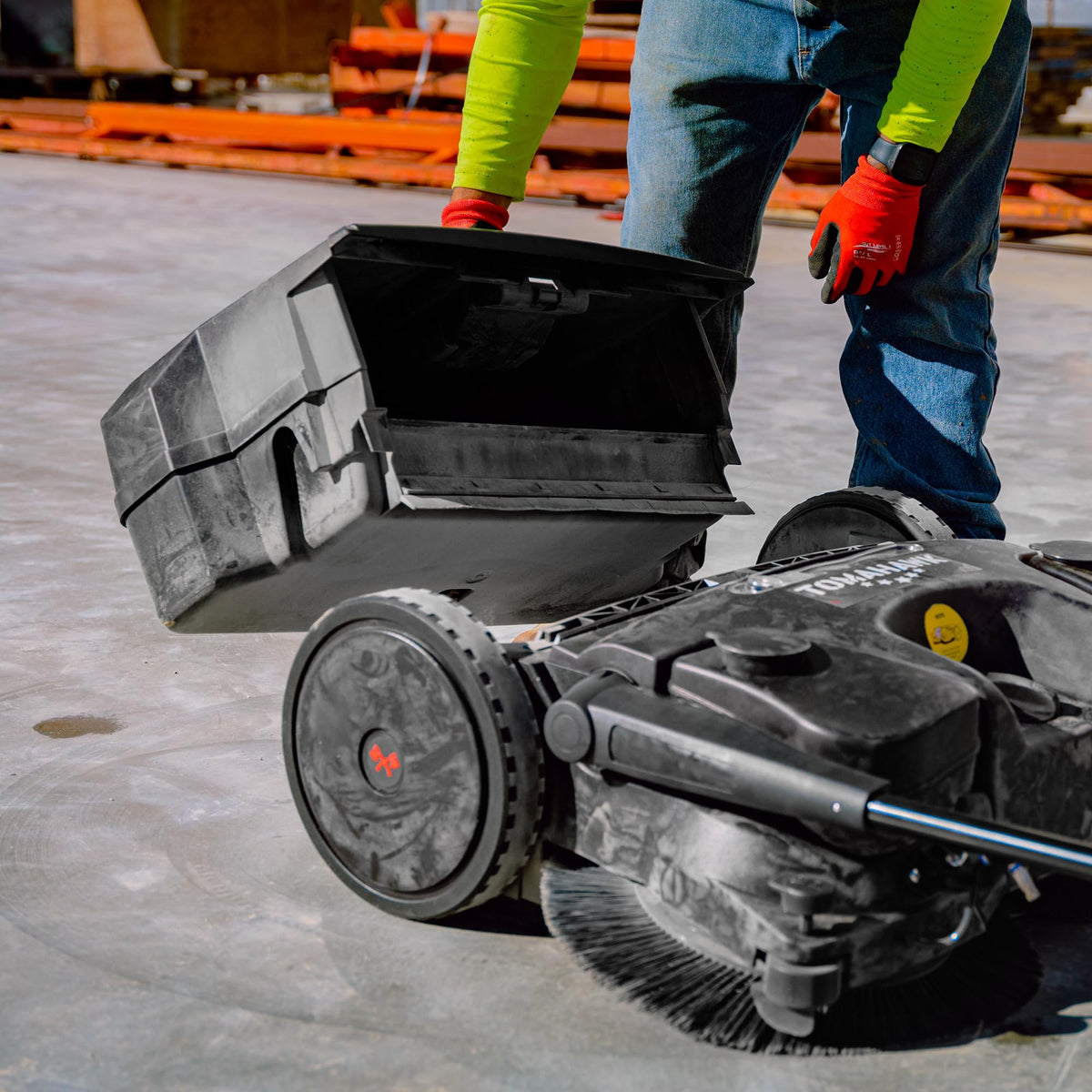 30" Battery Powered Push Sweeper with Triple Power Brooms Electric Drive and Dust Suppression