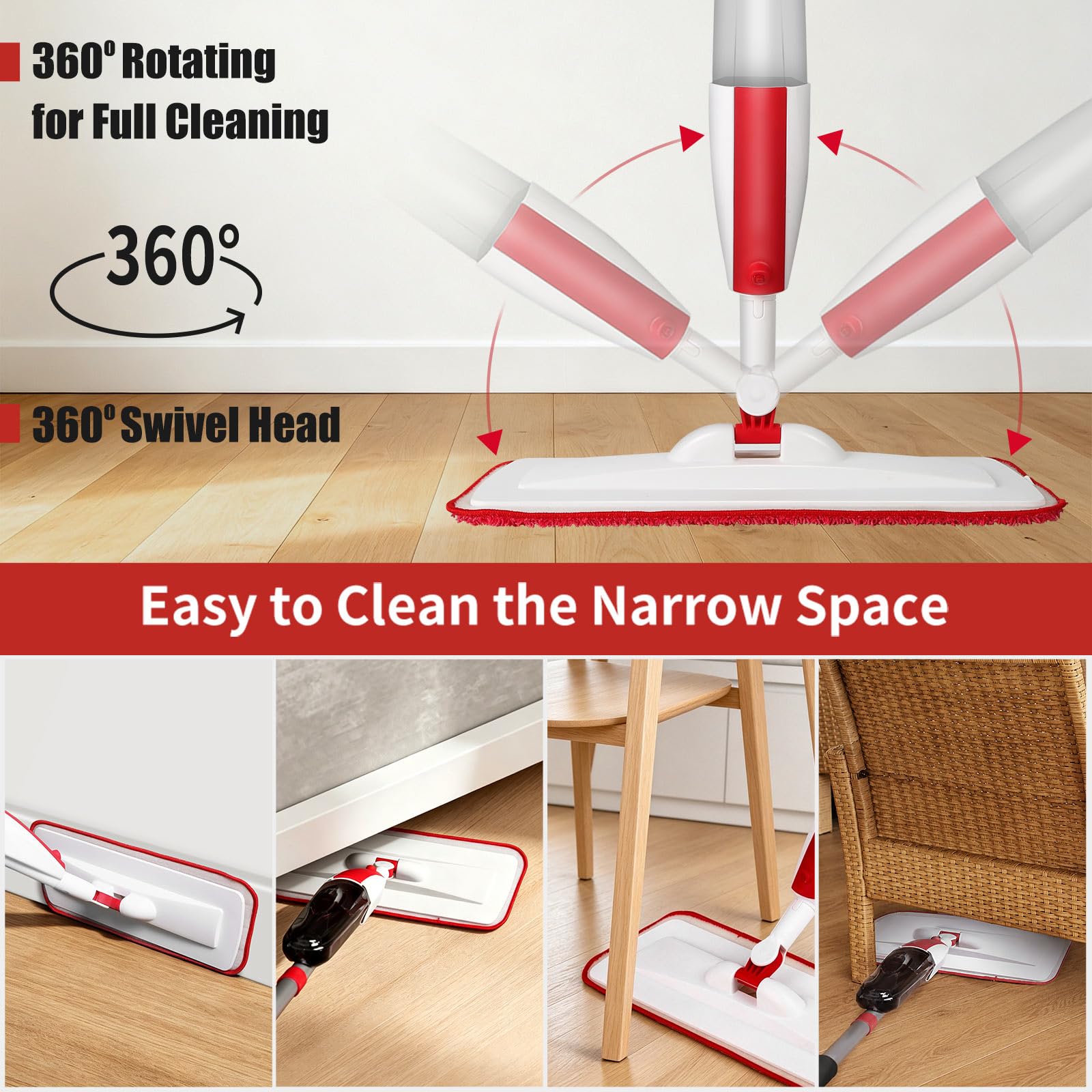 Wet Spray Mop for Floor Cleaning with 14 oz Bottle & 2 Microfiber Pads