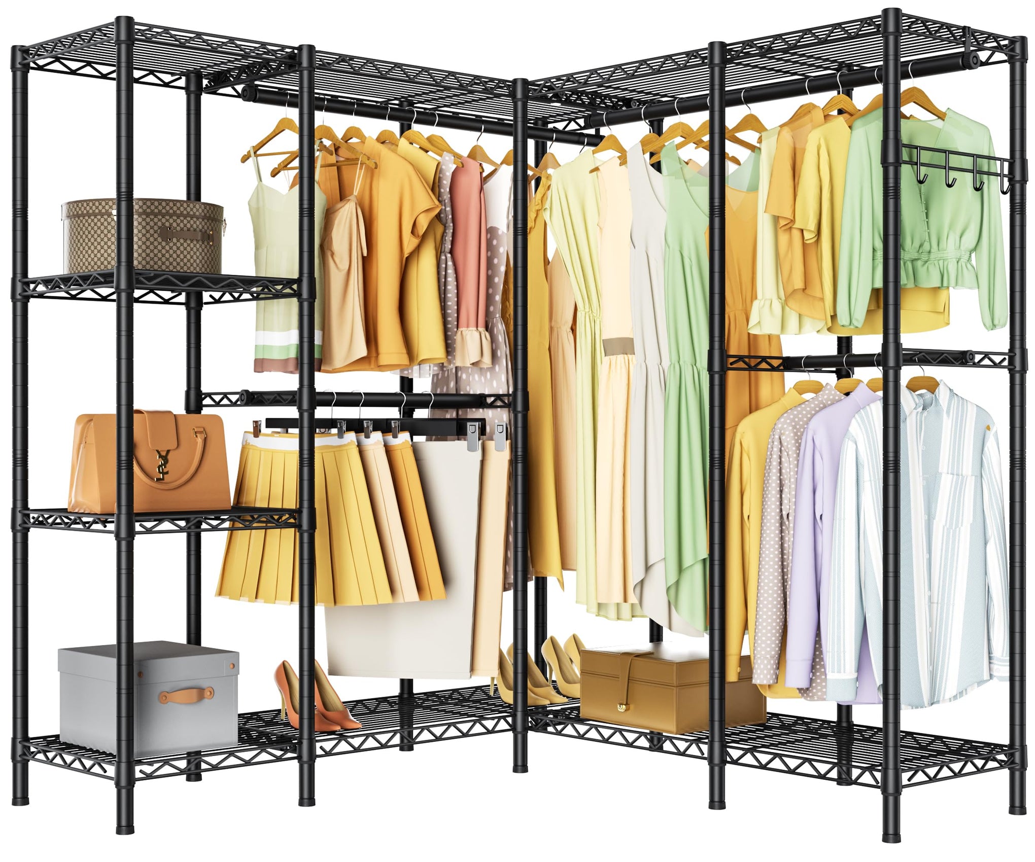 Heavy Duty Clothes Rack Metal Wardrobe with Adjustable Wire Shelves