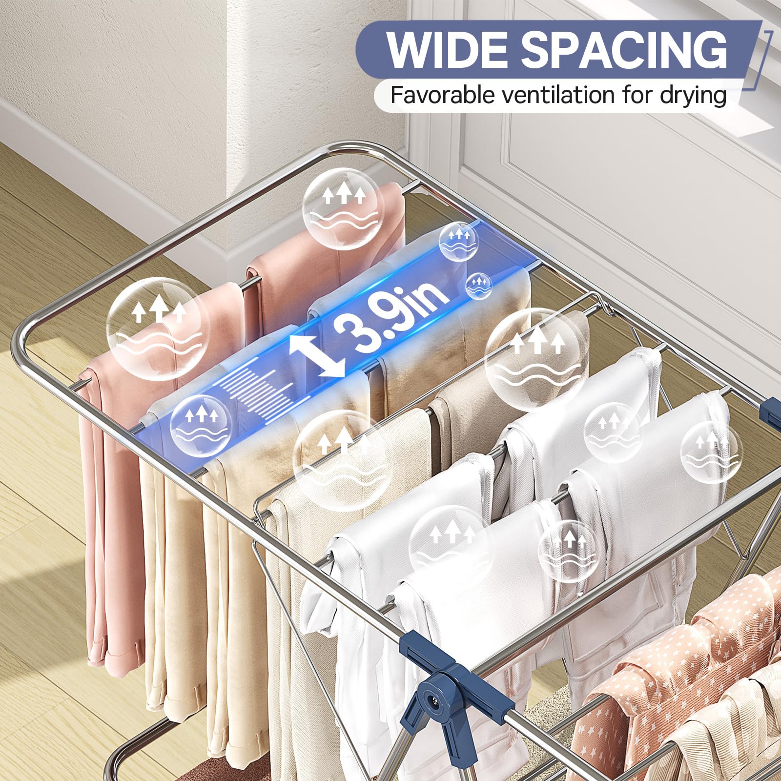 Large Stainless Steel Clothes Drying Rack with 4 Wings