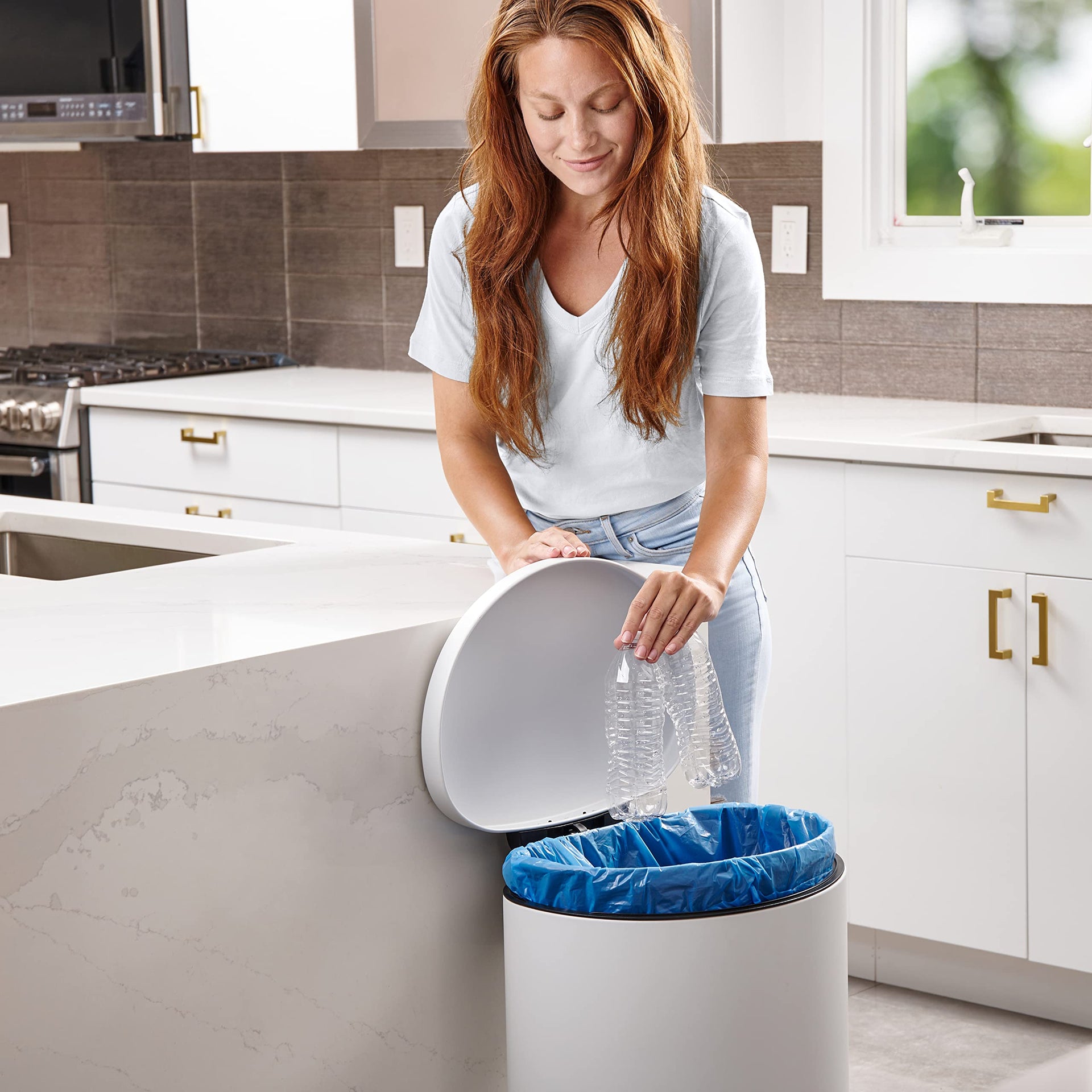 12 16 Gallon Recycling Bags │ 1.2 Mil │ Blue Garbage Can Liners with Logo │ 24
