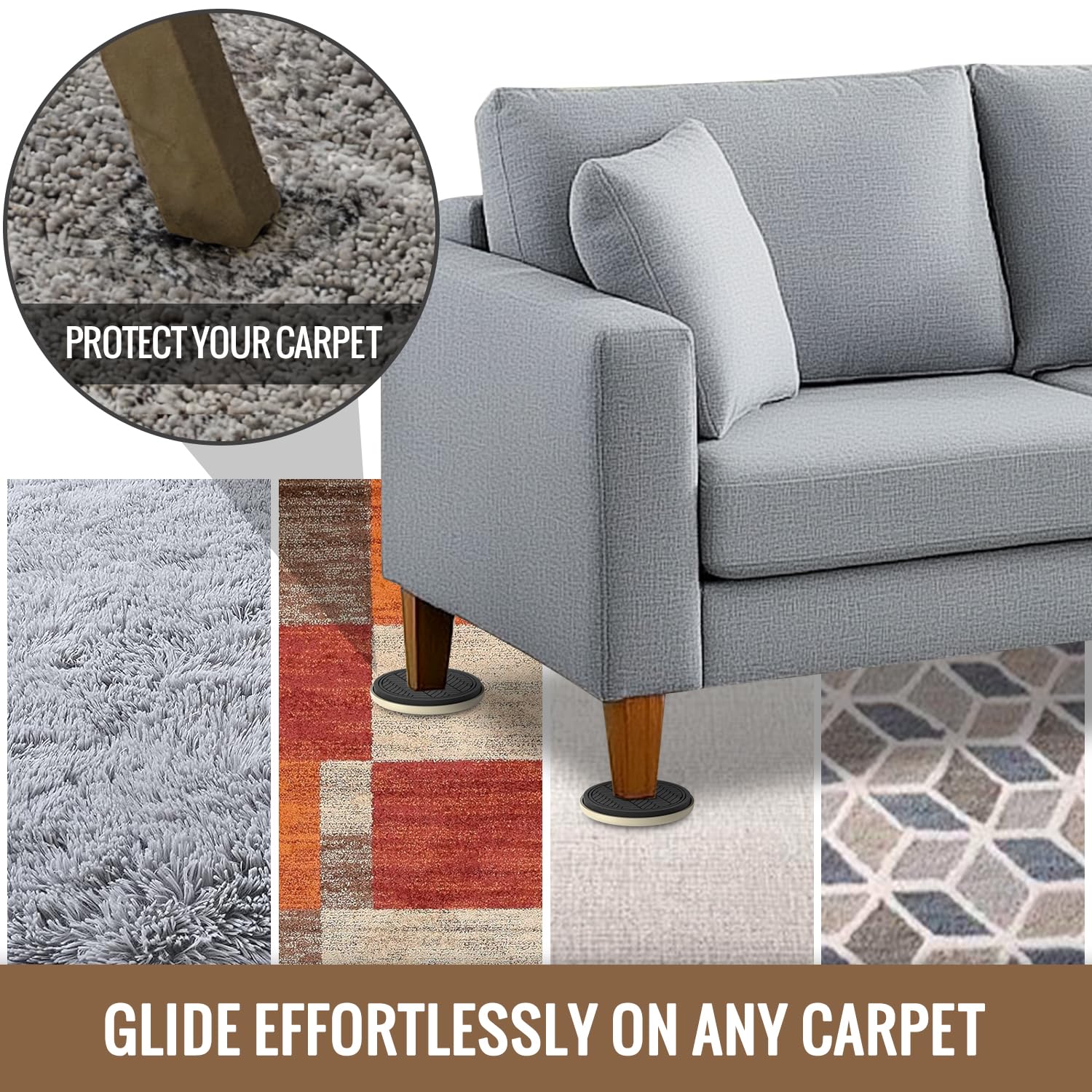 Furniture Sliders for Carpet (8 Count)