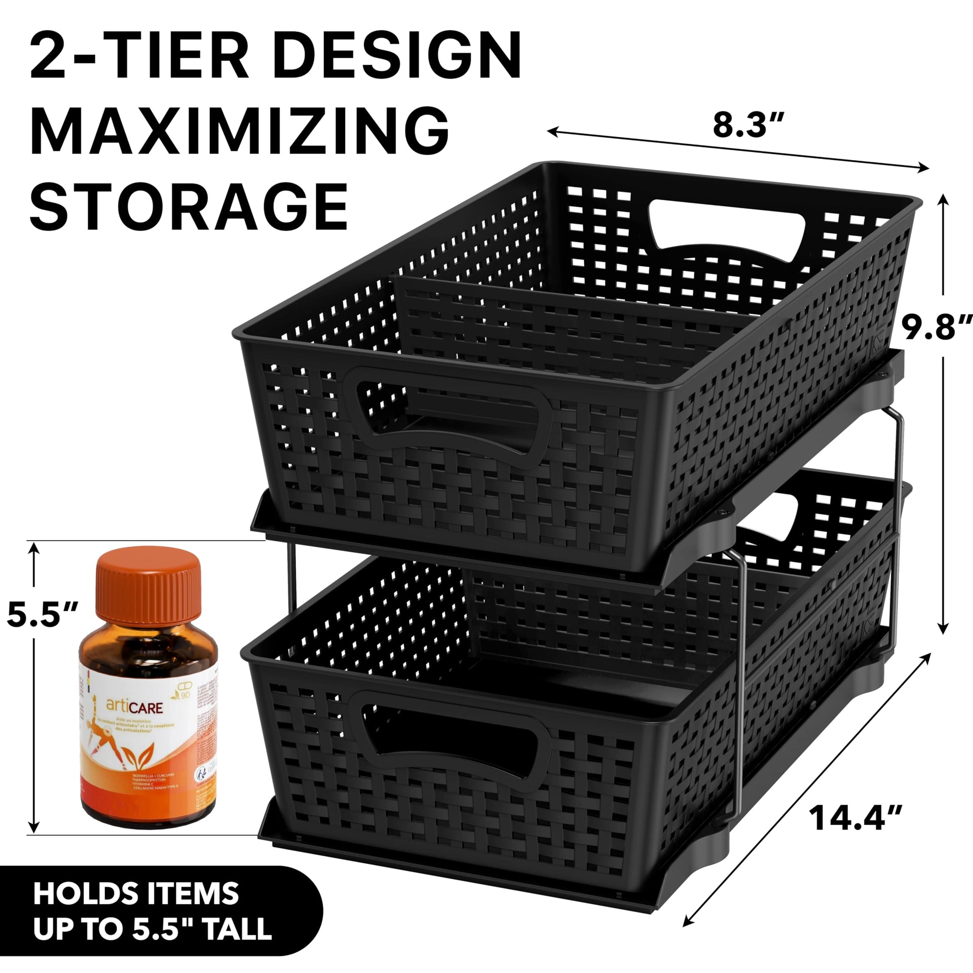 2 Tier Pull Out Sliding Drawer Under Sink Storage