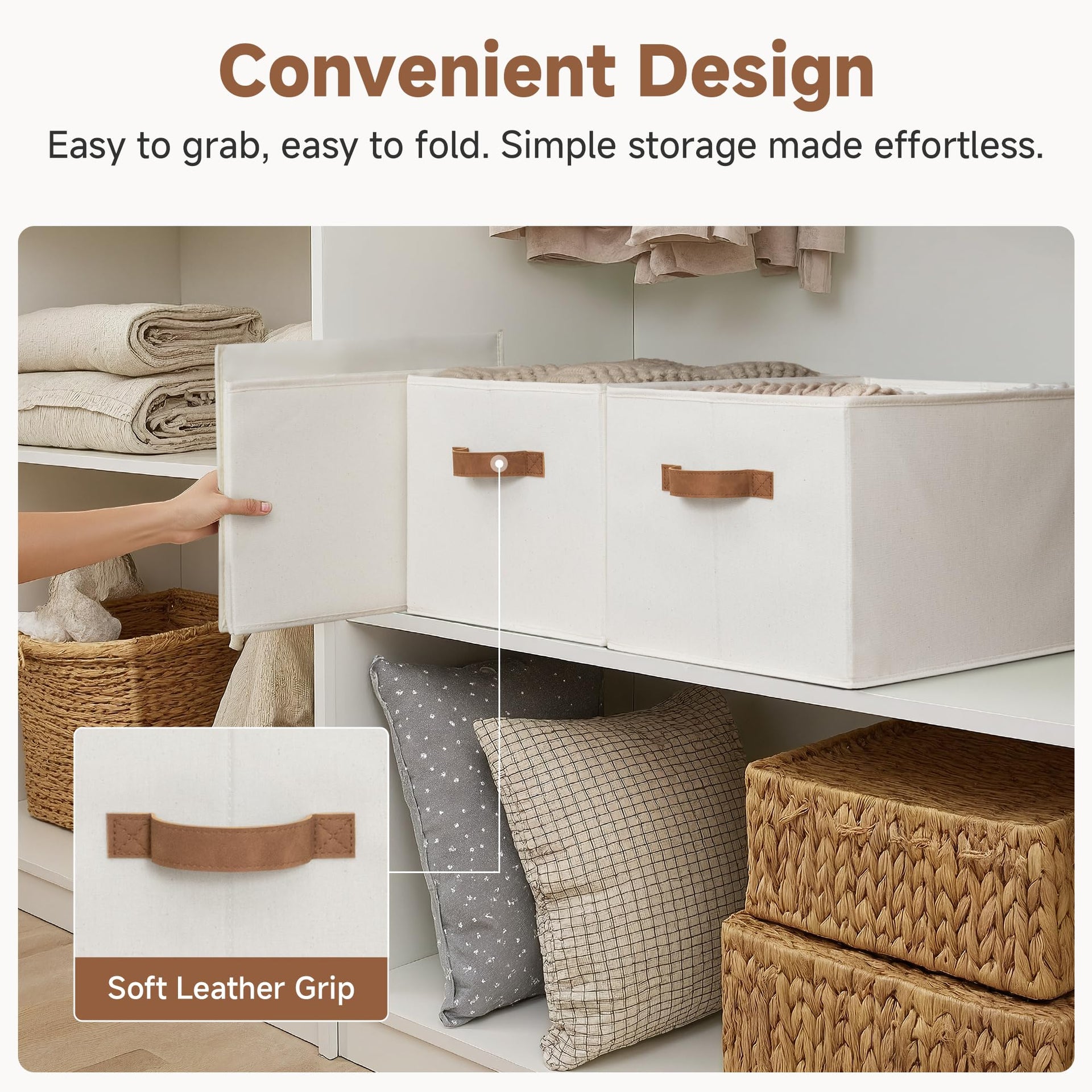 Closet Storage Bins with PU Handles (3 Count)