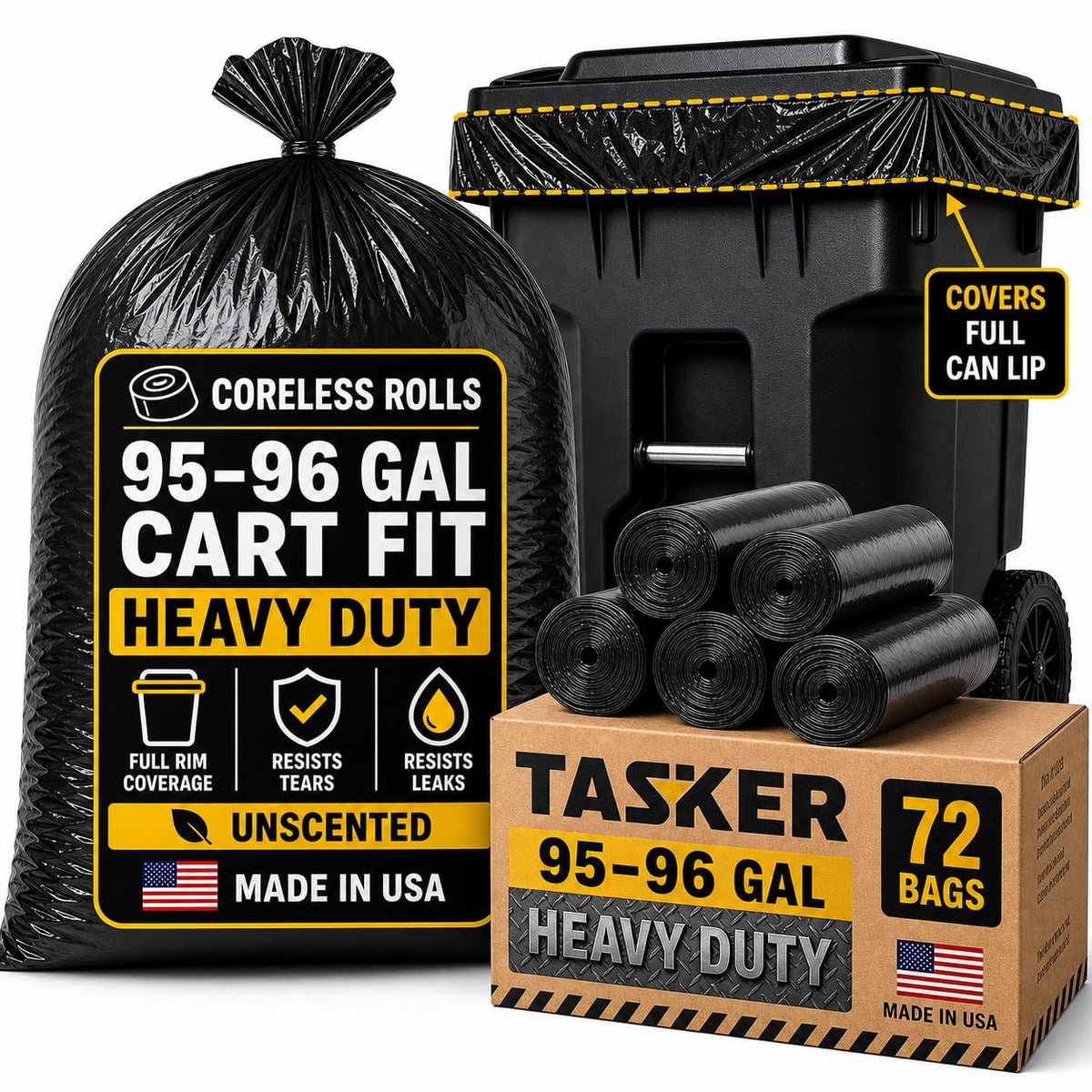 95 Gallon Trash Bags Heavy Duty (72 Count)