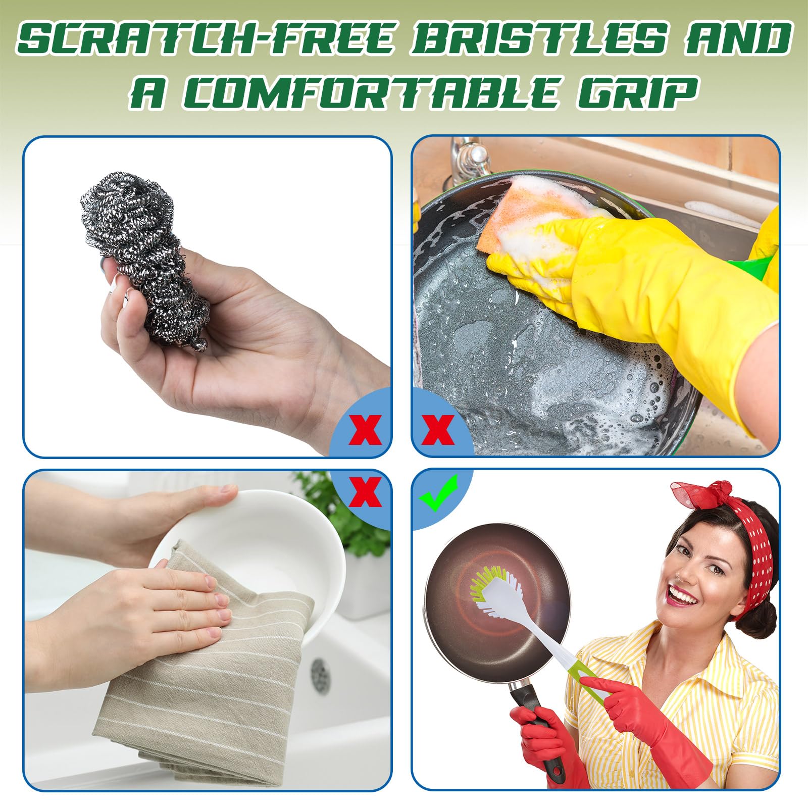 20 Pcs Light Green Kitchen Scrub Dish Brush Bulk with 11 Inch Anti Slip Handle Cleaning Dish Scrubber with Stiff Bristles Washing Scrub Brushes for Housekeeping for Pots and Pans