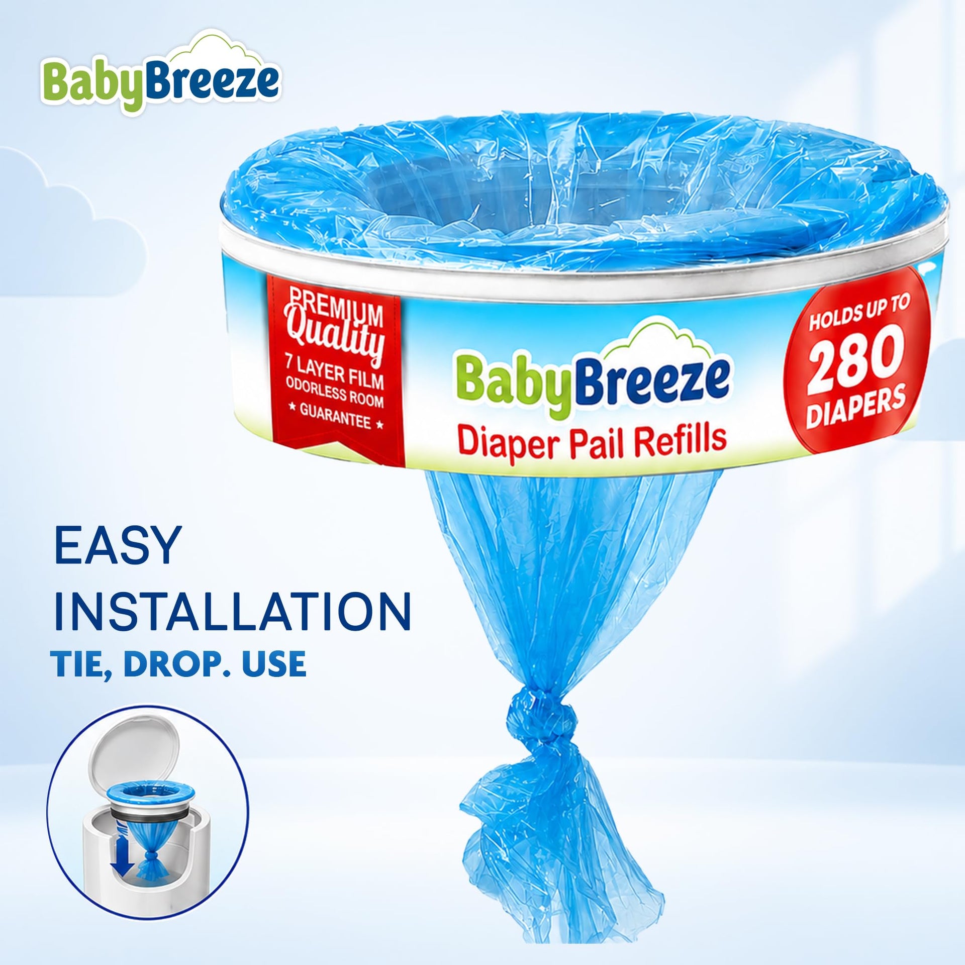 Diaper Pail Refill Bags Compatible with Playtex Diaper Genie Pails Odor Absorbing Diaper Disposal Trash Bags (8 Count)