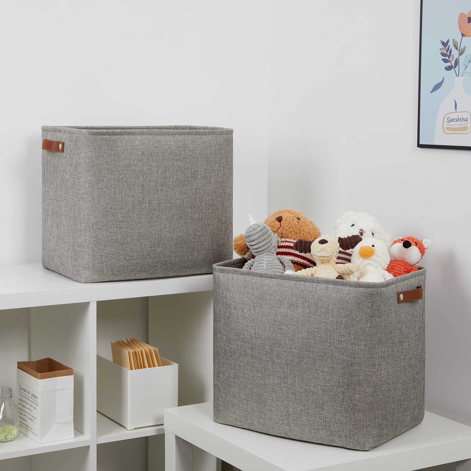 Grey Storage Baskets 2 Pack Extra Large Fabric Shelf Baskets for Organizing