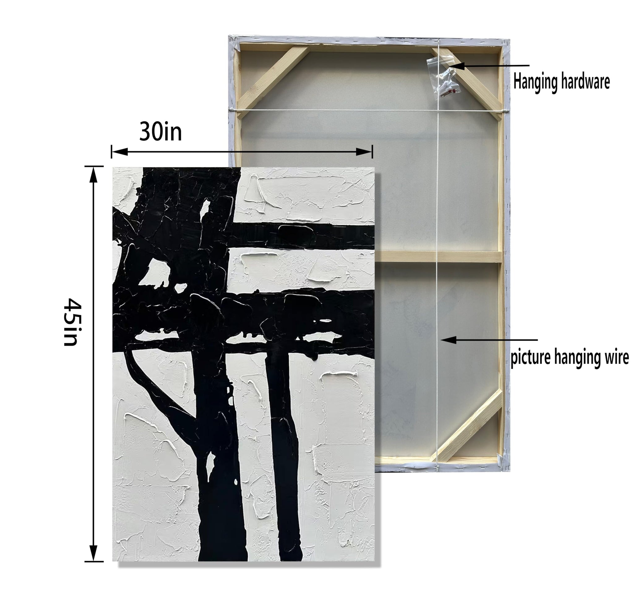 Art Hand drawn black and white abstract decorative oil painting
