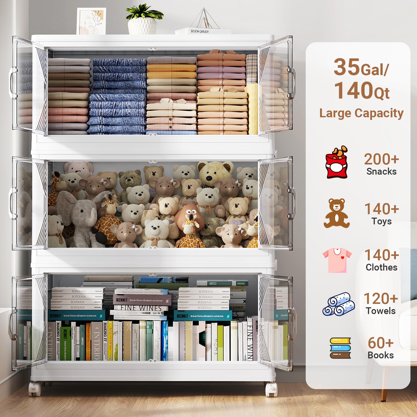 V60 420QT Plastic Stackable Storage Bins with Lid (3 Count)