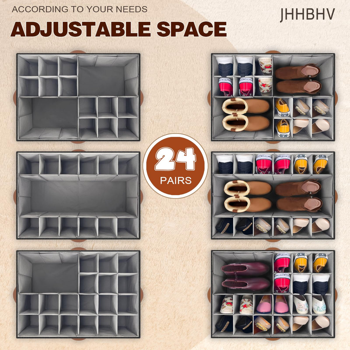 2 Pack Shoe Organizer for Closet with Adjustable Divider Shoe Storage Box (2 Count)
