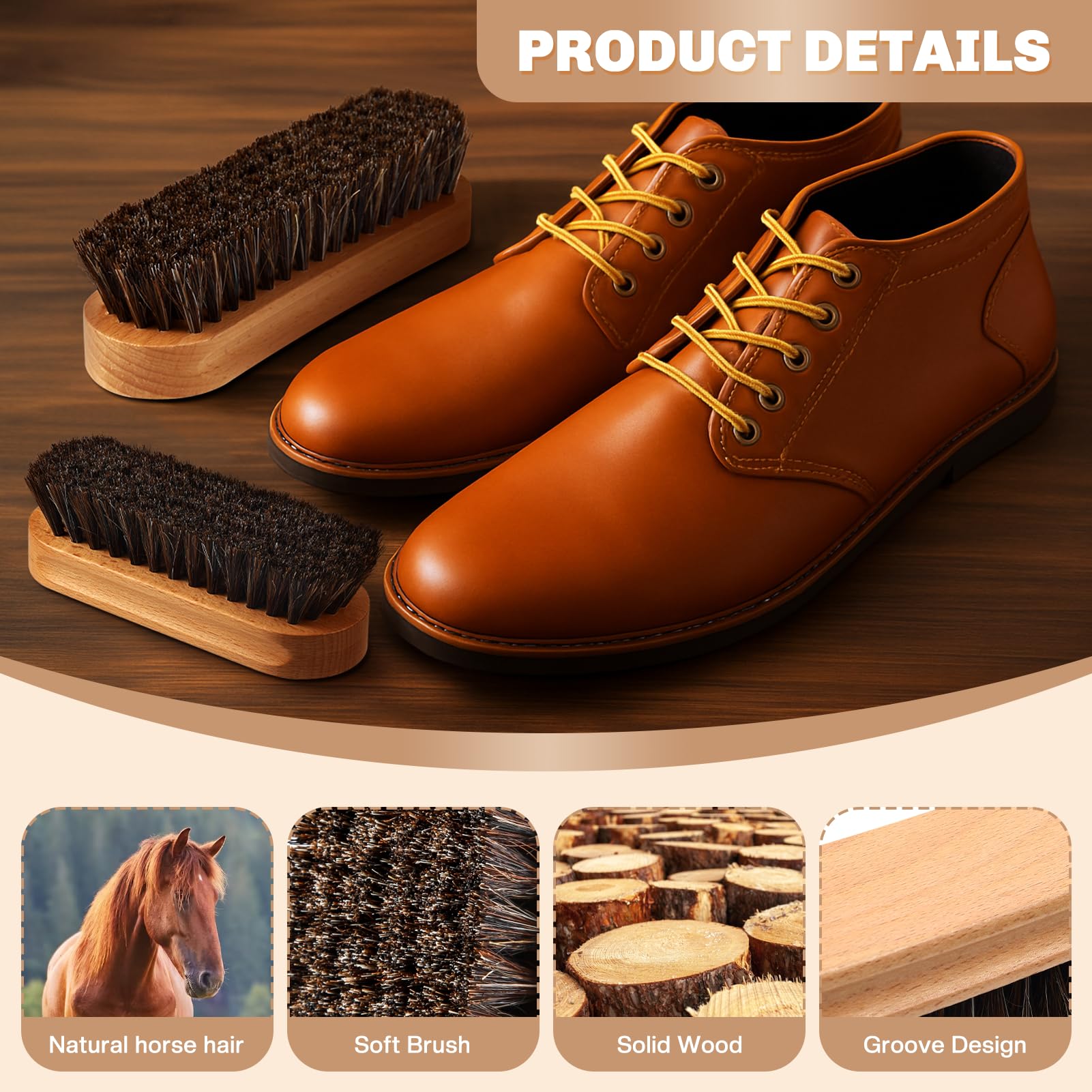2 Pcs Horsehair Shine Shoes Brush Kit Polish Dauber Applicators Cleaning Leather Shoes Boots Care Brushes Suede Cleaner Brush (5.5 Count)